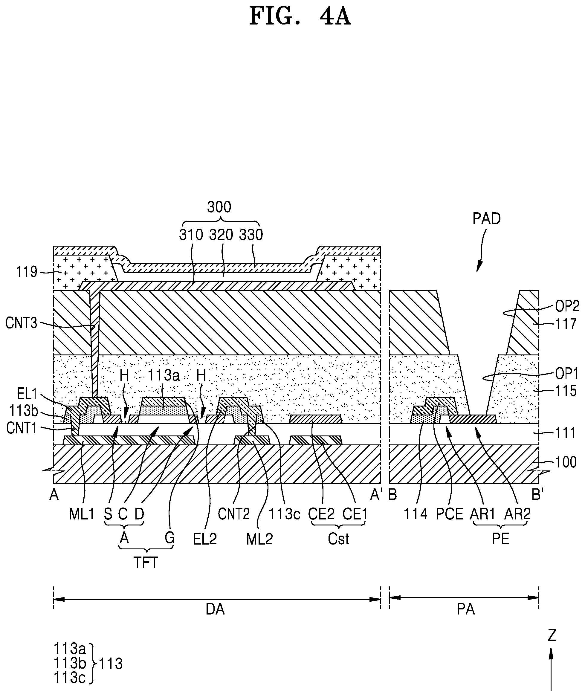 Patent US12108638 Figure 4 – Display apparatus with exposed pad electrode