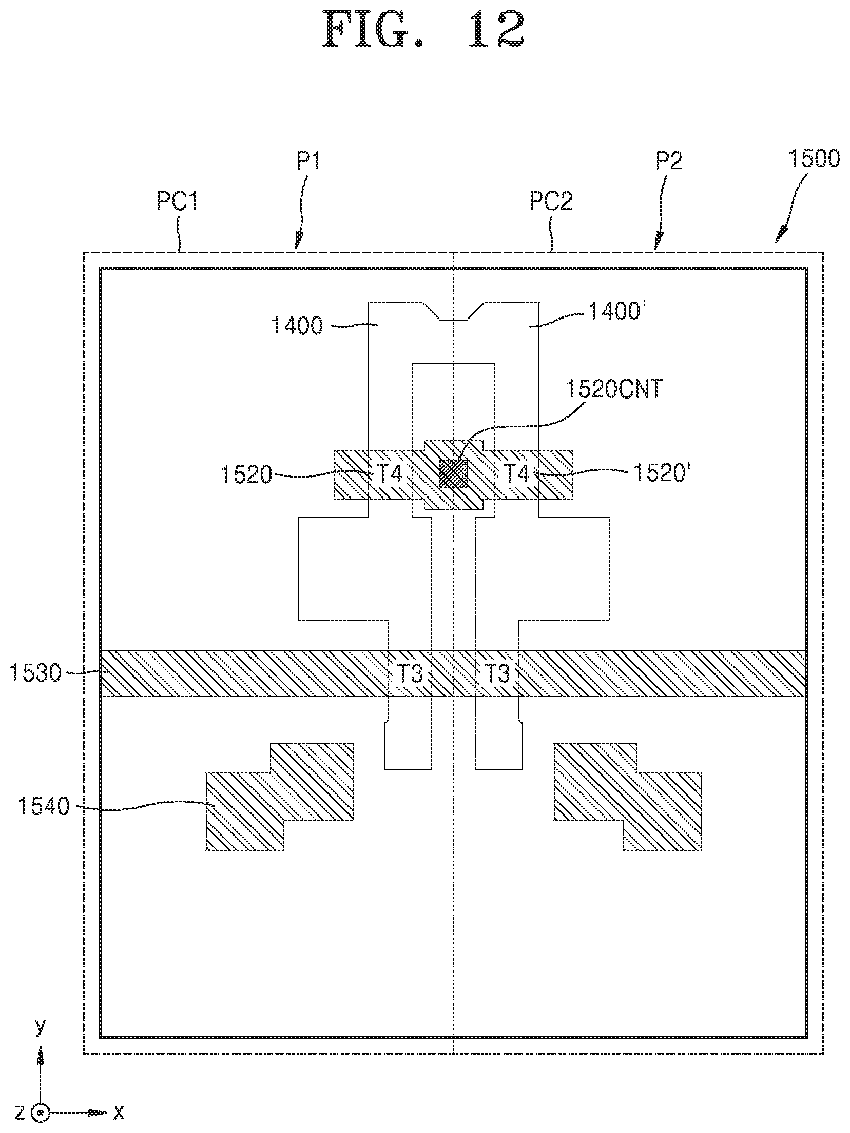 Patent US12108642 Figure 12 – Display substrate including third gate line between first gate electrode and second active pattern