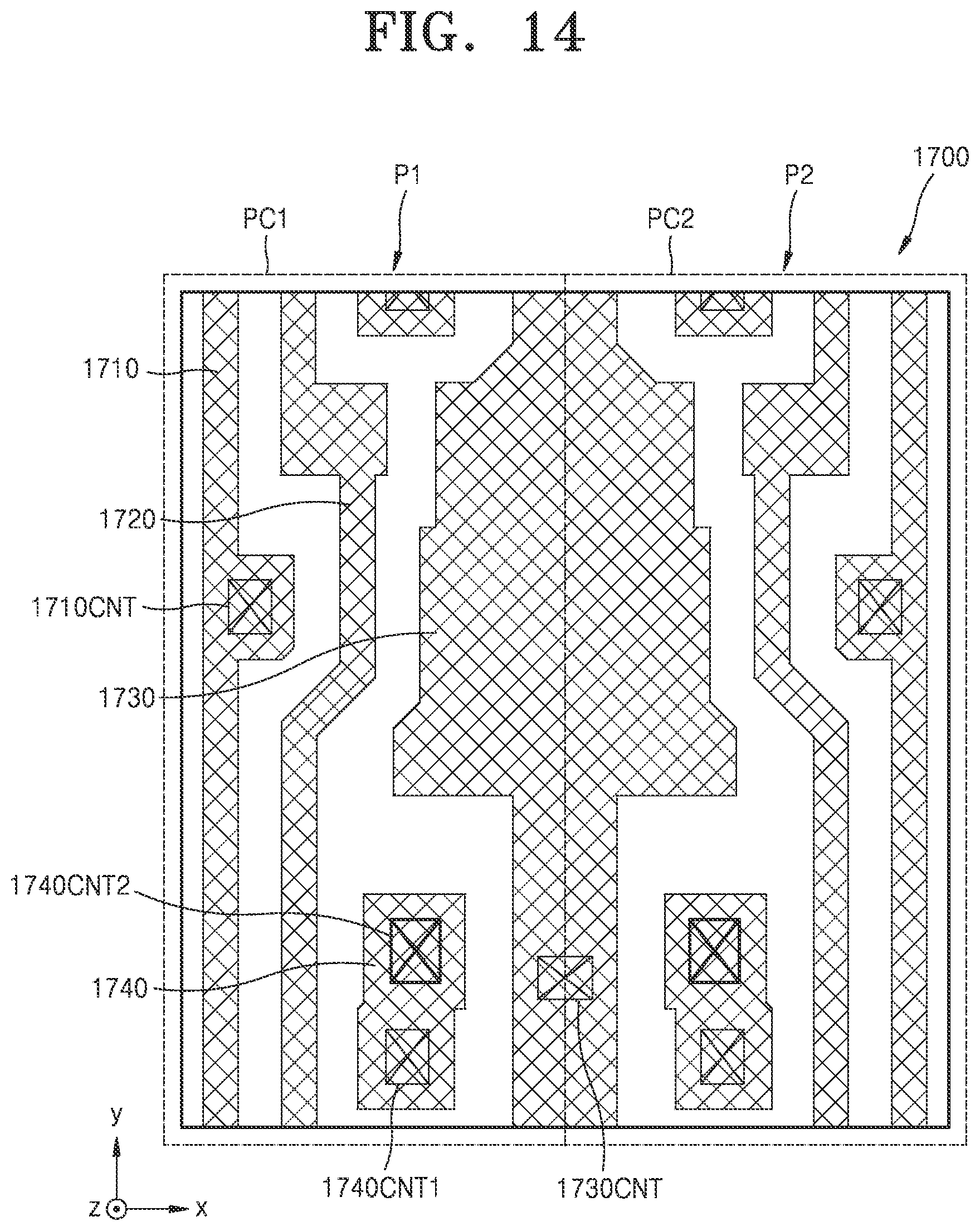 Patent US12108642 Figure 14 – Display substrate including third gate line between first gate electrode and second active pattern