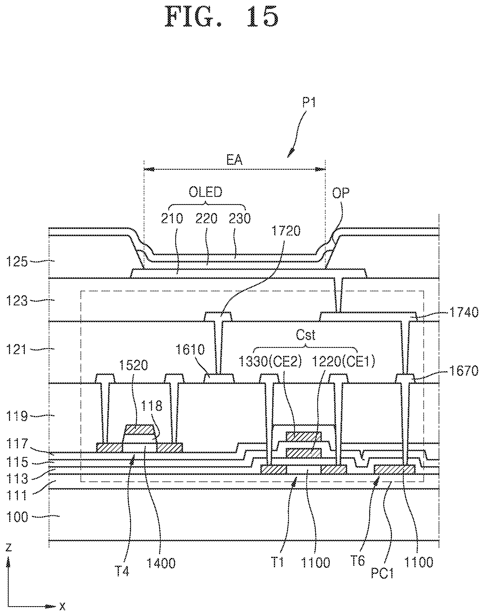 Patent US12108642 Figure 15 – Display substrate including third gate line between first gate electrode and second active pattern