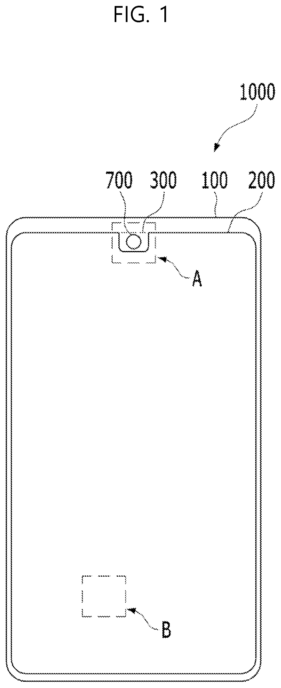 Patent US12108650 Figure 1 – Display device including stepped section substrate with embedded camera