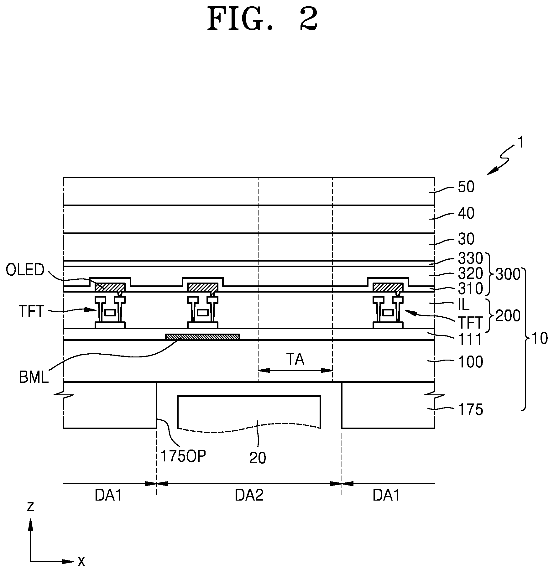 Patent US12108653 Figure 2 – Display panel having transmission area between pixel circuits and electronic apparatus including the same