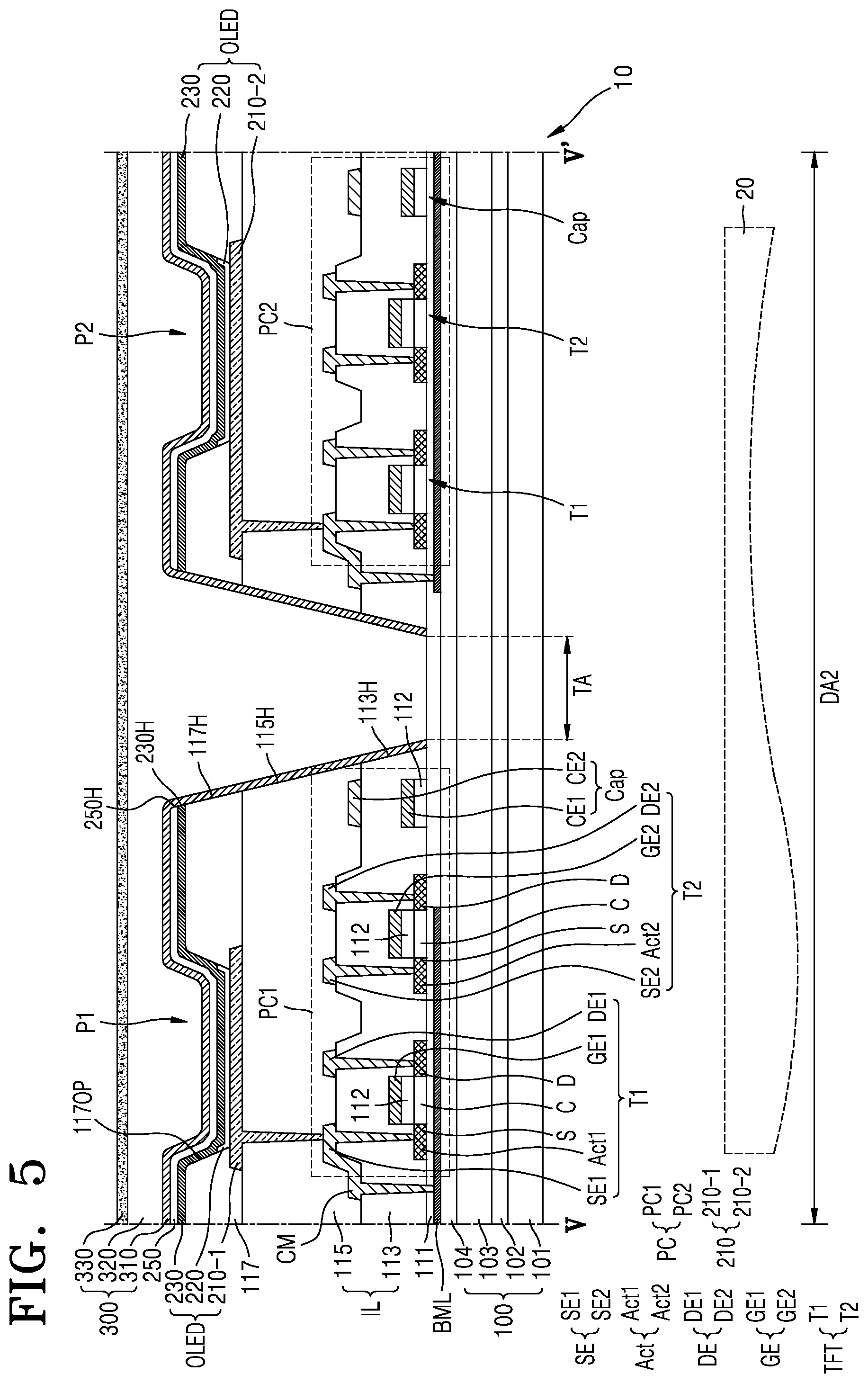 Patent US12108653 Figure 6 – Display panel having transmission area between pixel circuits and electronic apparatus including the same