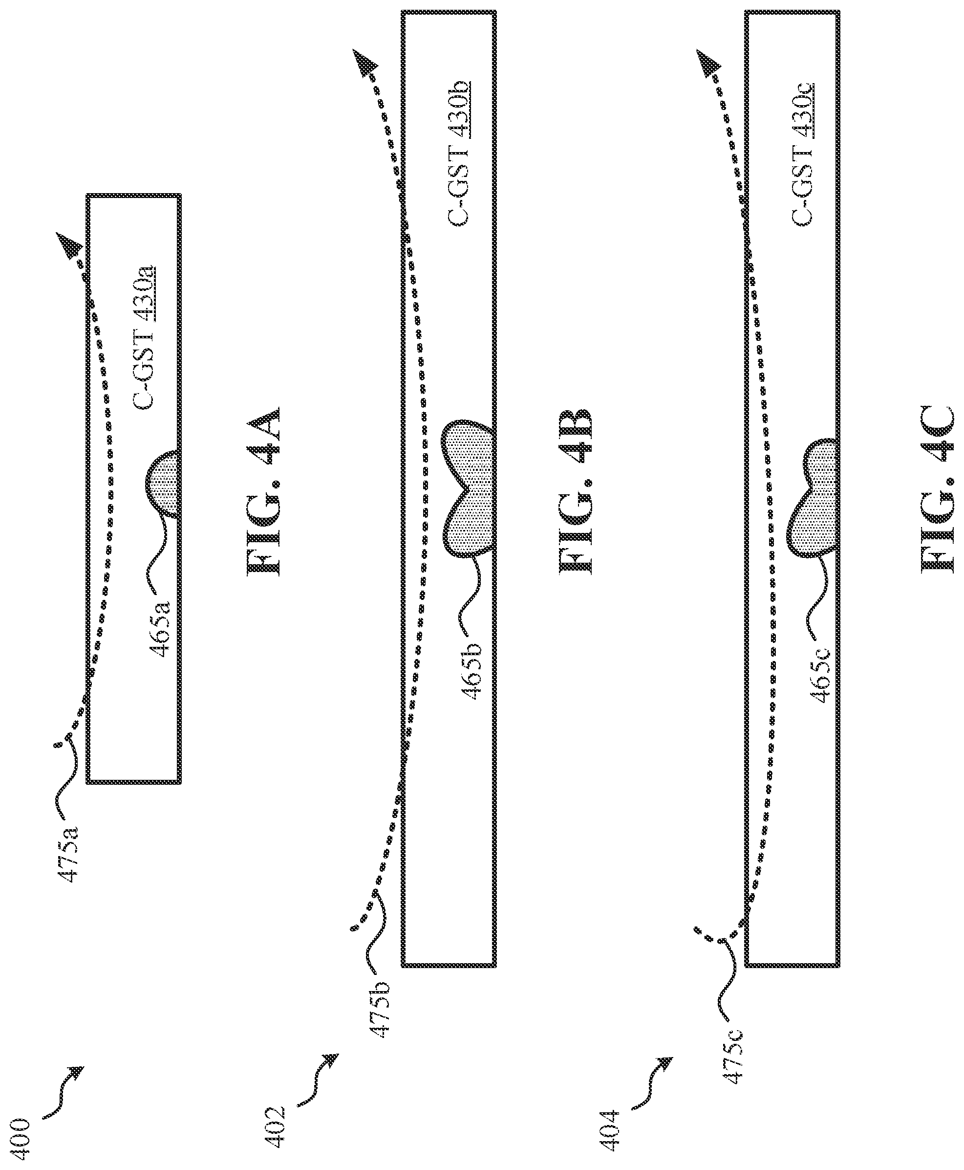 Patent US12108692 Figure 4 – Three terminal phase change memory with self-aligned contacts
