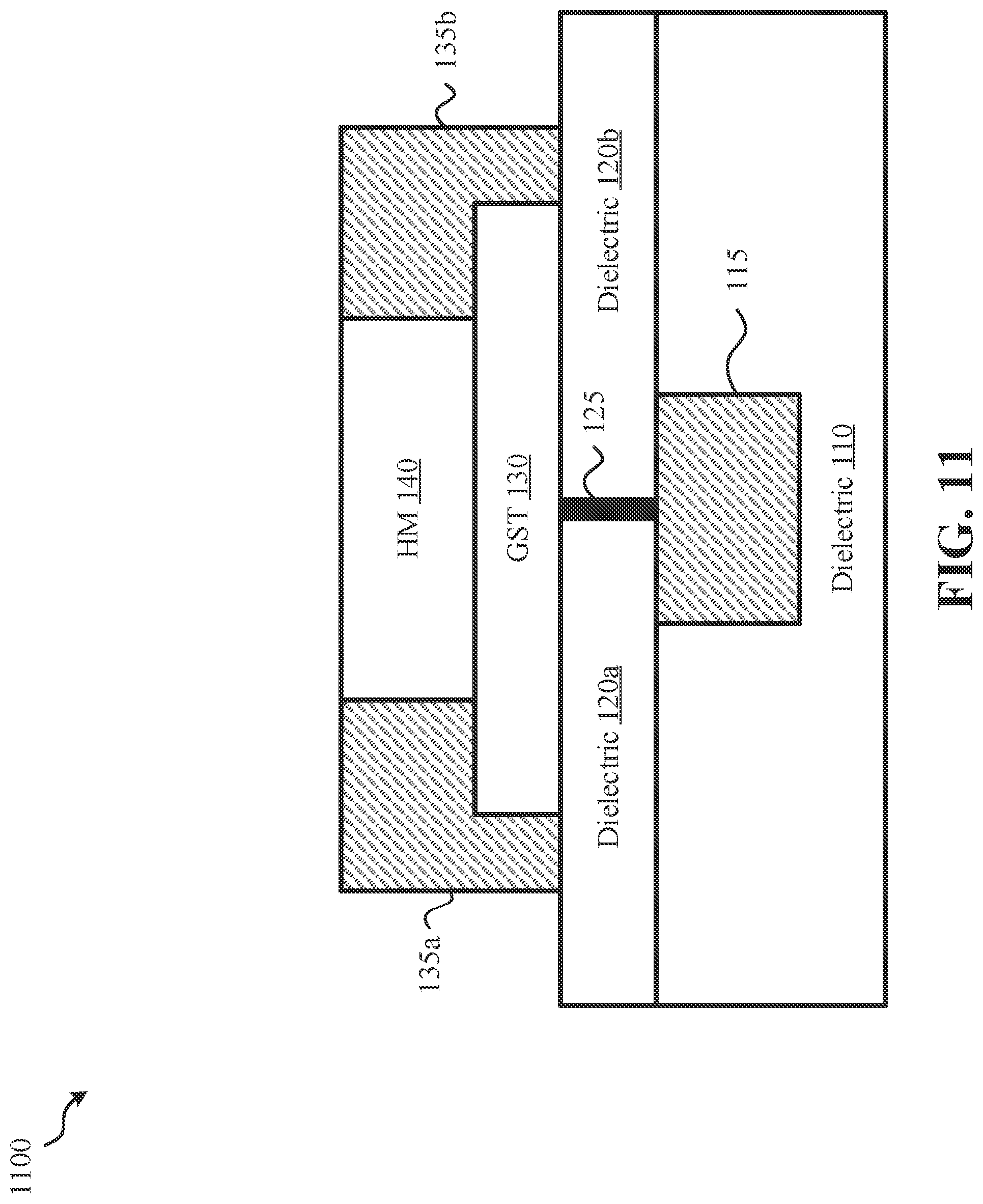 Patent US12108692 Figure 11 – Three terminal phase change memory with self-aligned contacts