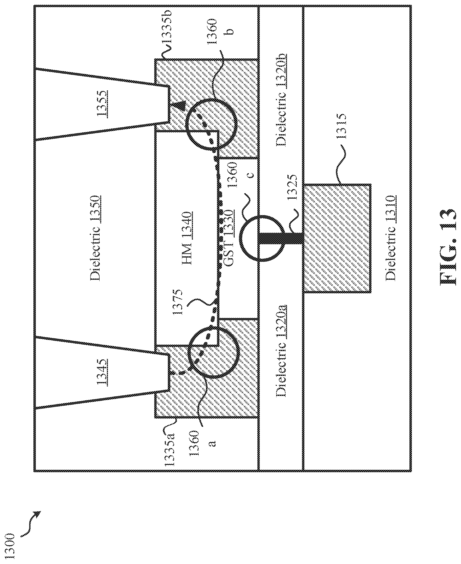 Patent US12108692 Figure 13 – Three terminal phase change memory with self-aligned contacts