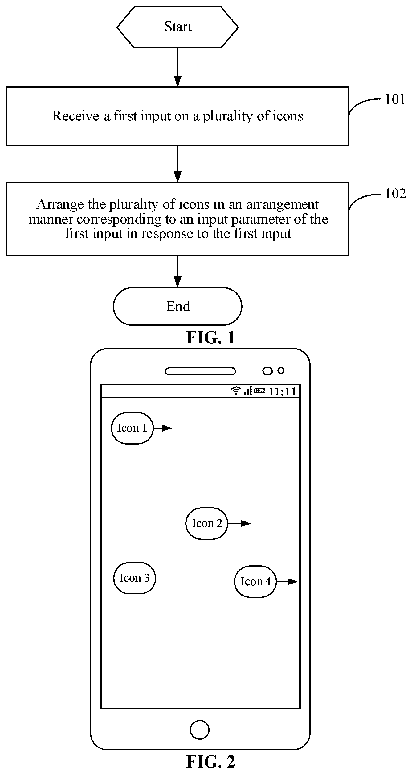 Patent US12112016 Figure 1 – Icon arranging method and apparatus, and electronic device
