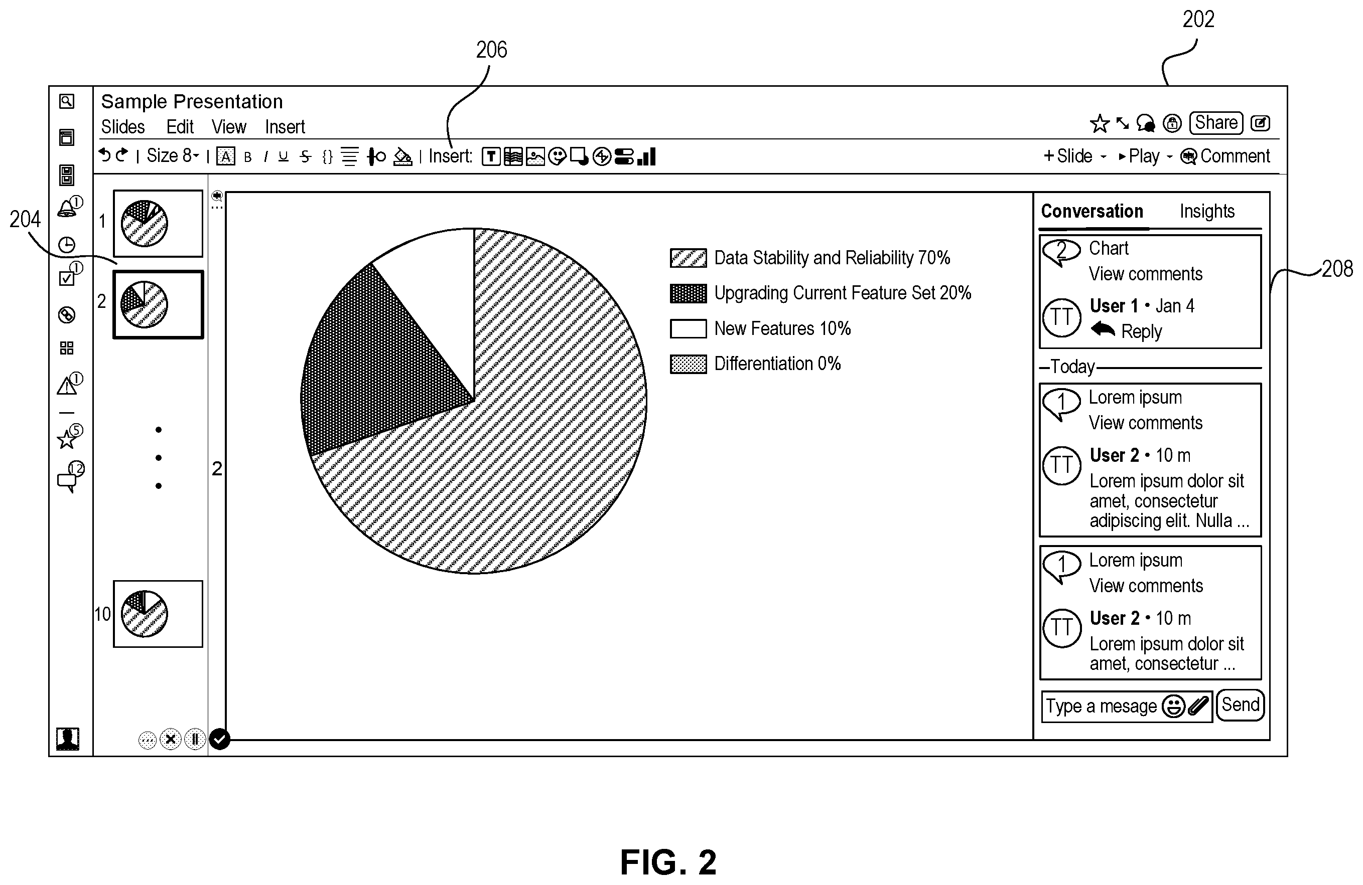 Patent US12112029 Figure 2 – Reader mode for presentation slides in a cloud collaboration platform