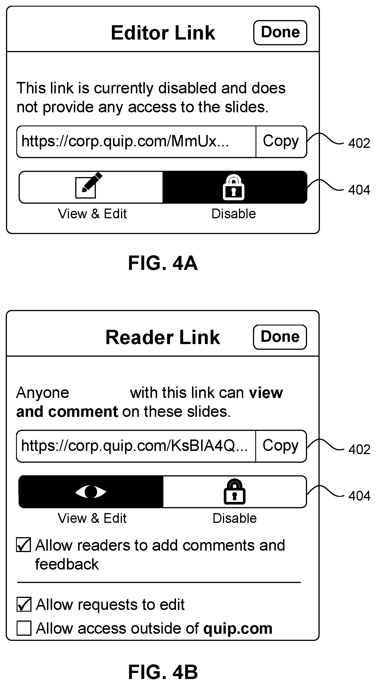 Patent US12112029 Figure 4 – Reader mode for presentation slides in a cloud collaboration platform