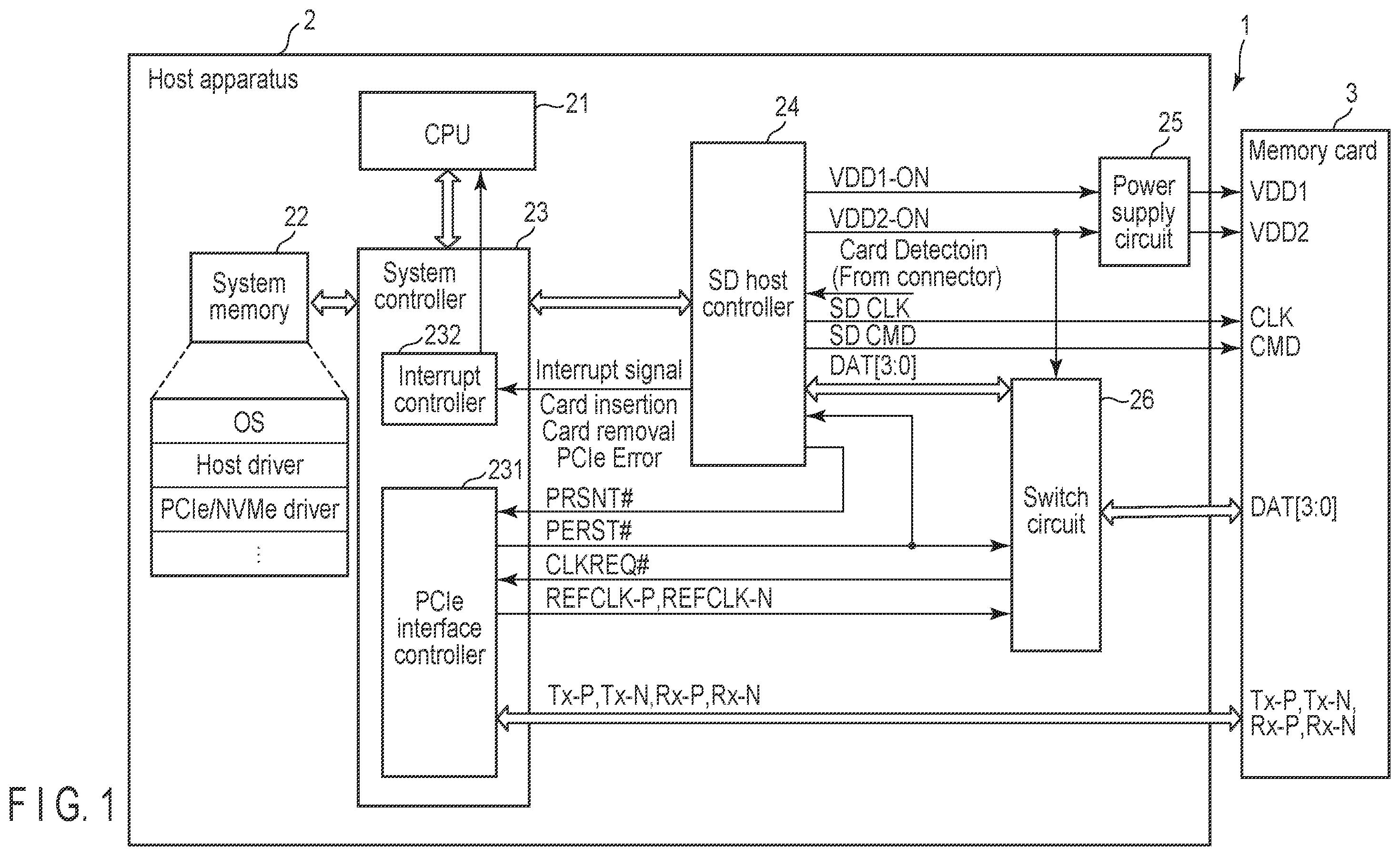 Patent US12112061 — Host apparatus and memory system — Figure 1
