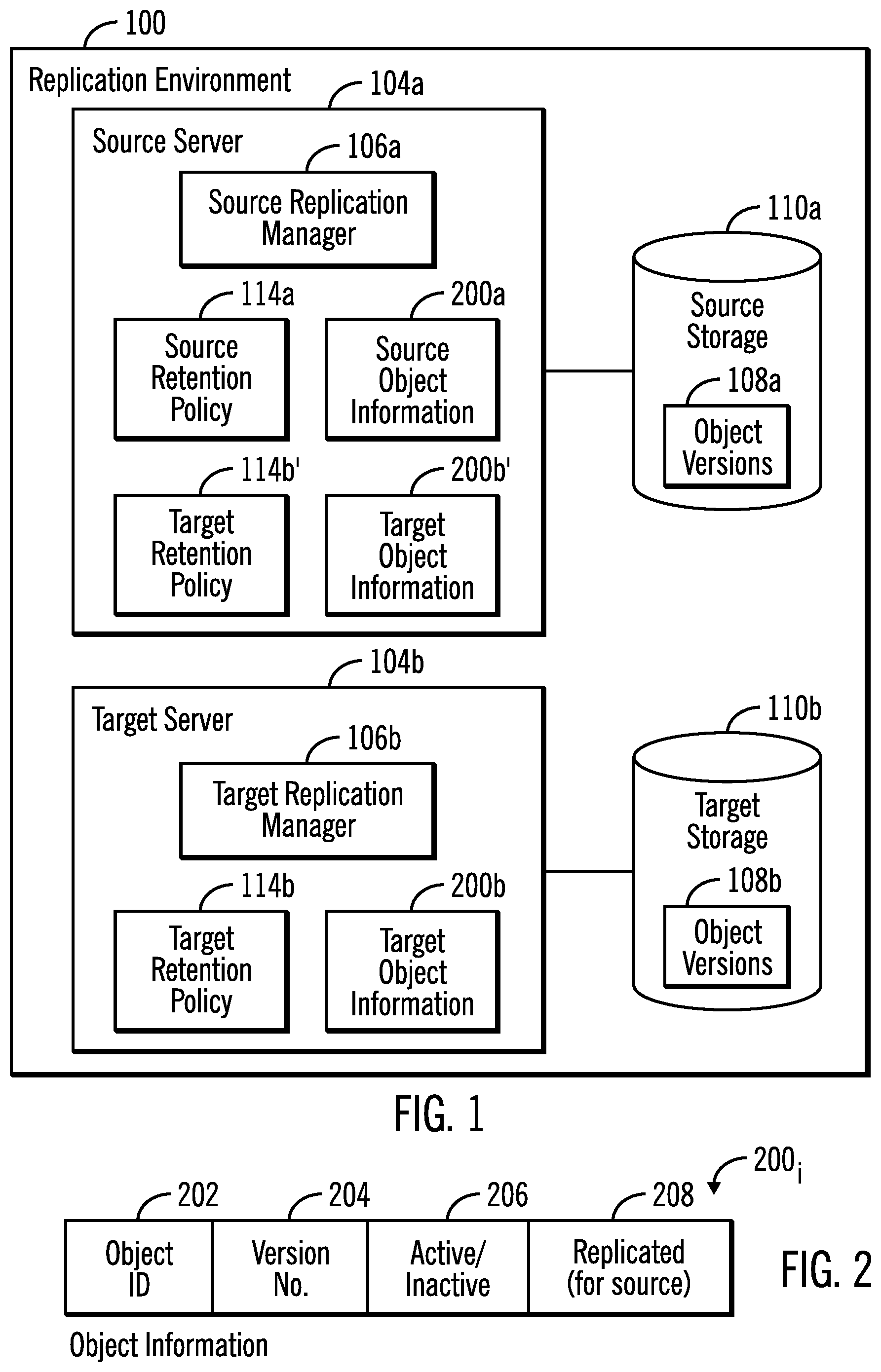 Patent US12112076 — Replication of versions of an object from a source storage to a target storage — Figure 1