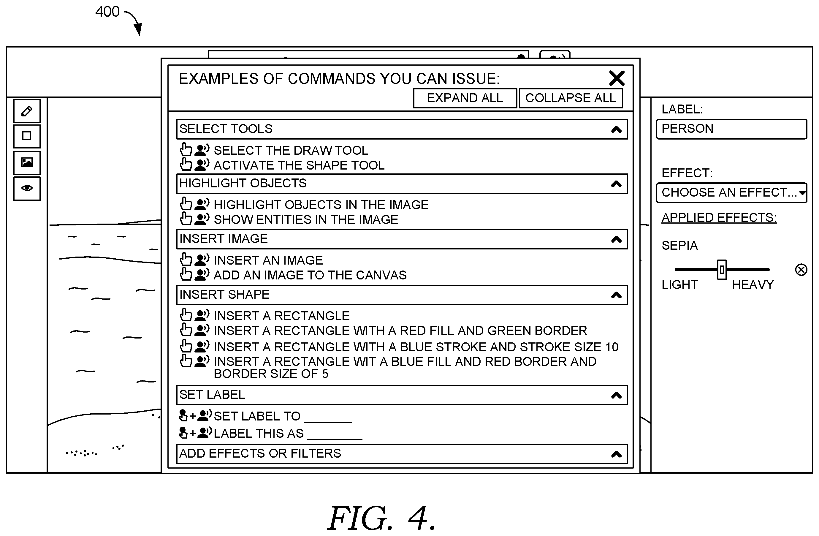 Patent US12112097 Figure 4 – Facilitating discovery of verbal commands using multimodal interfaces
