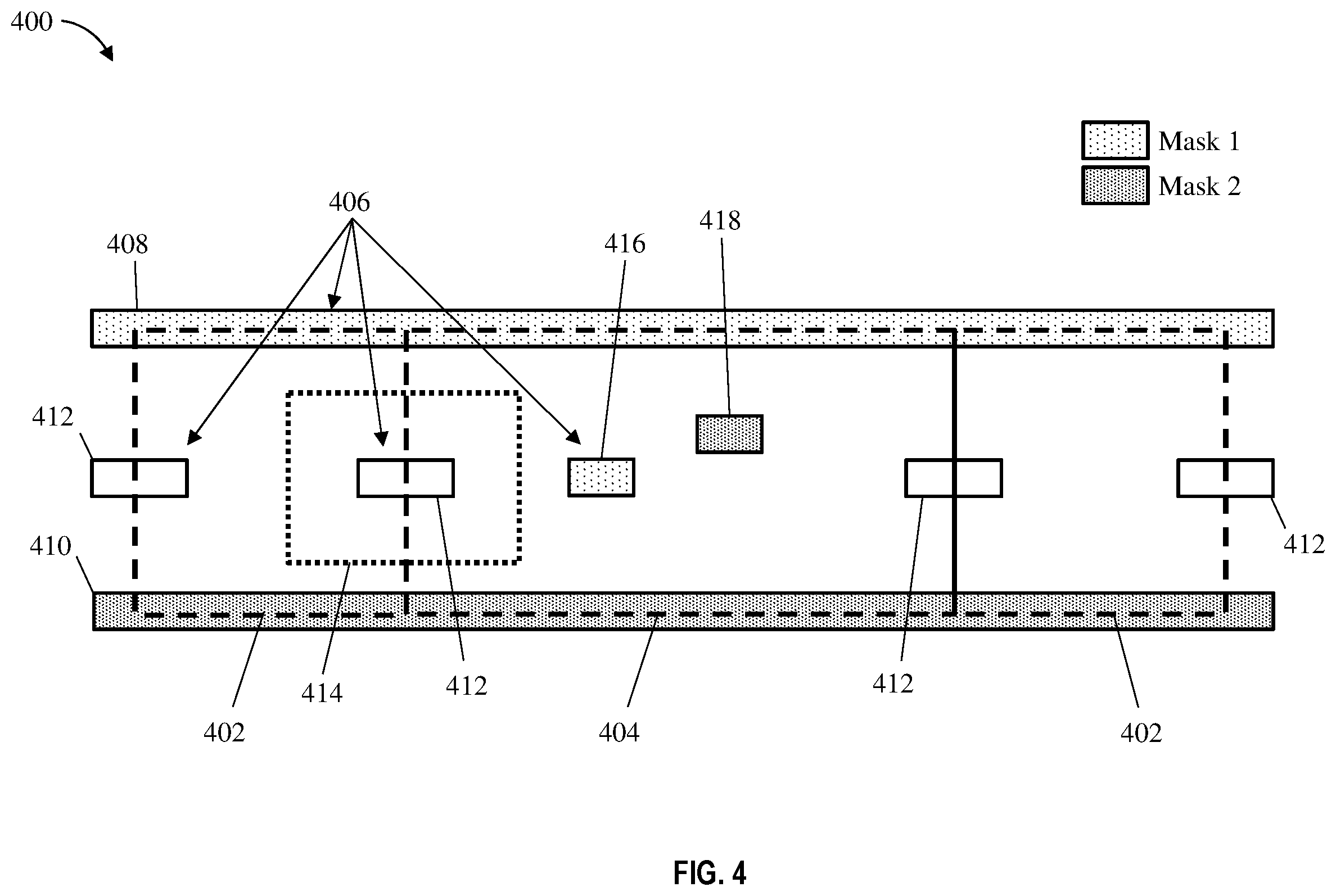 Patent US12112114 Figure 4 – Hierarchical color decomposition of library cells with boundary-aware color selection