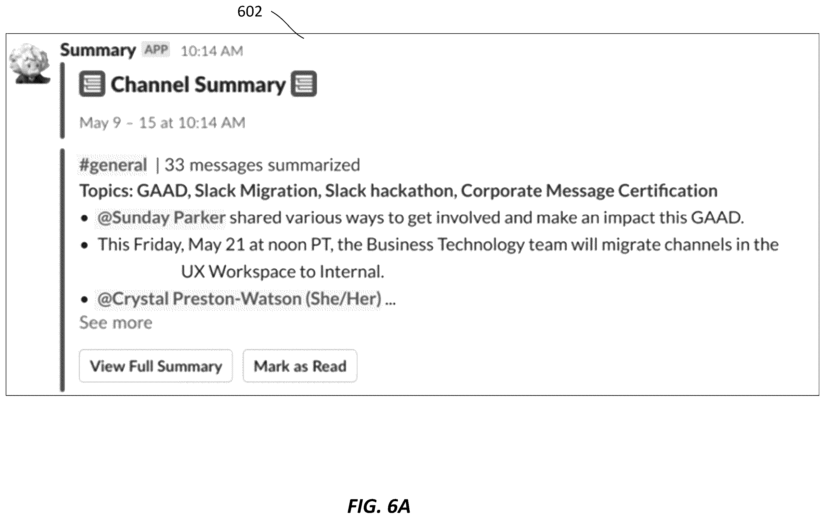 Patent US12112119 Figure 6 – Systems and methods for contextual summarization in an online conversation channel