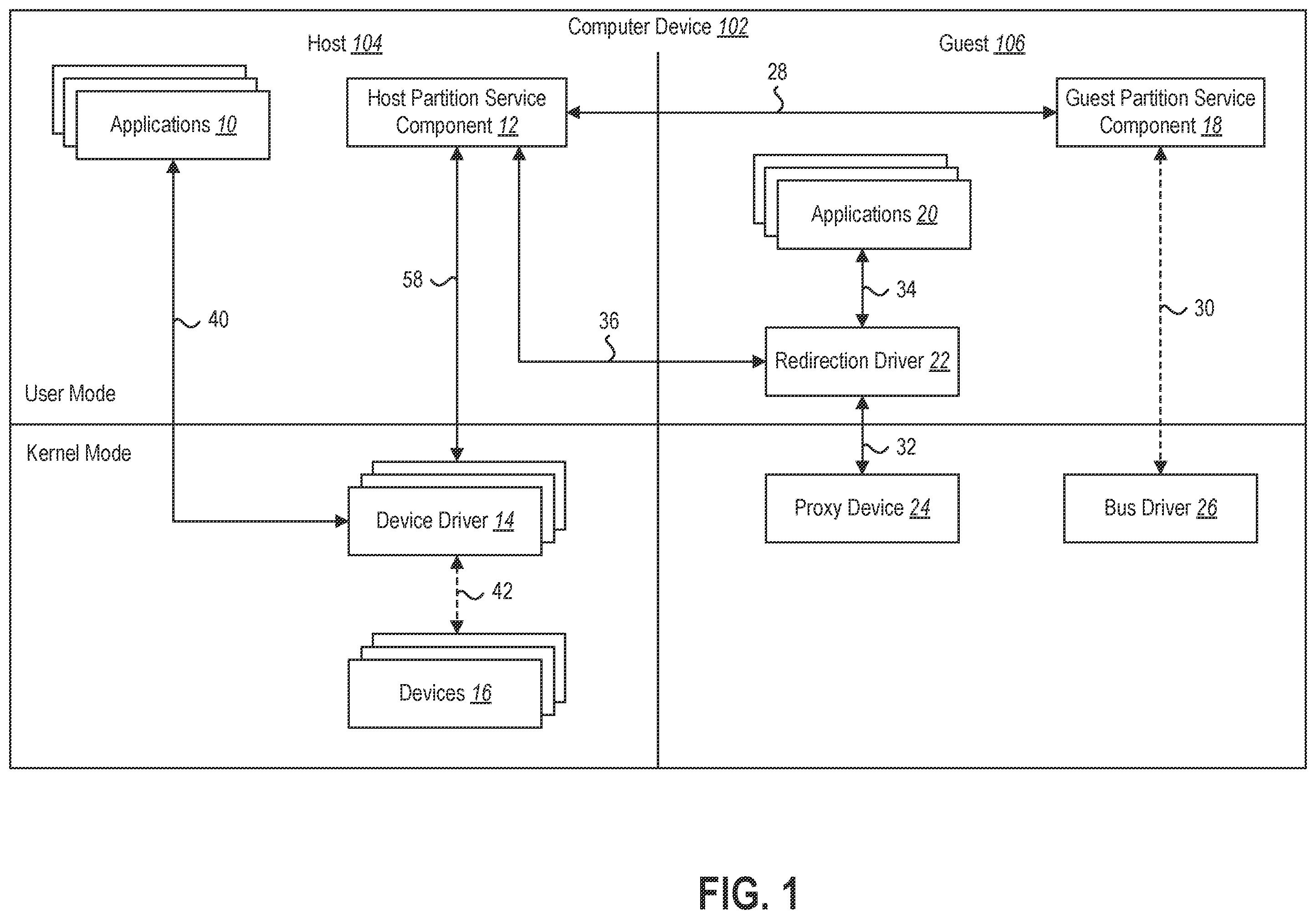 Patent US12112191 Figure 1 – Providing device abstractions to applications inside a virtual machine