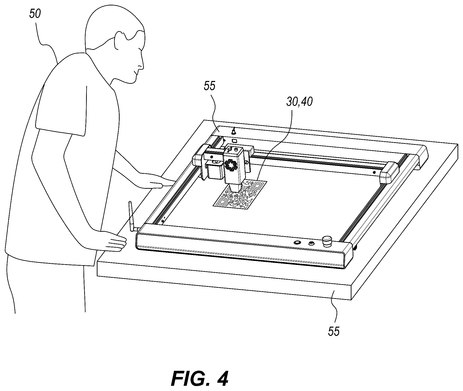 Patent US12112232 Figure 4 – Media playback process initiated from an engraved plaque attached to a tombstone, urn, mausoleum, or crypt