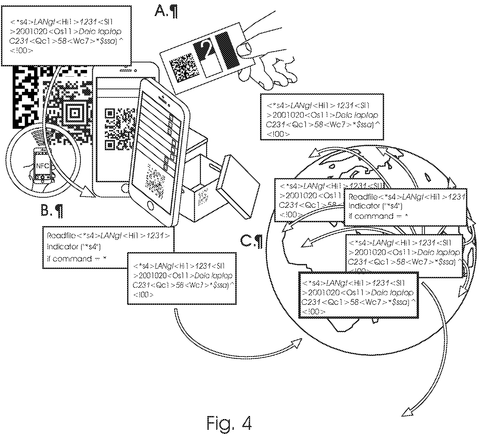 Patent US12112233 Figure 4 – System and method for the imparting of optical digital CPUS and ROM's to diverse physical objects