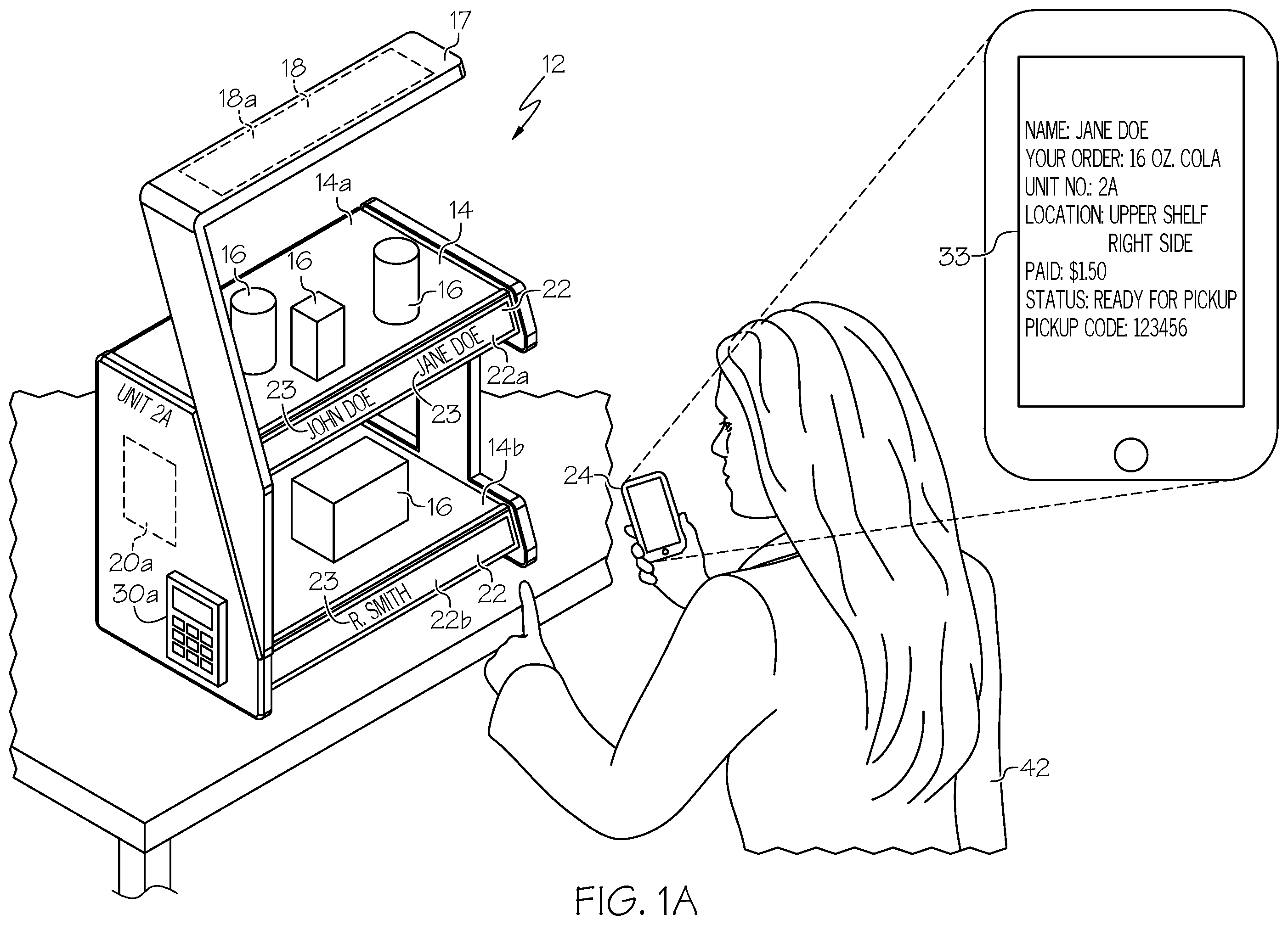 Patent US12112293 Figure 1 – Dispensing and tracking system