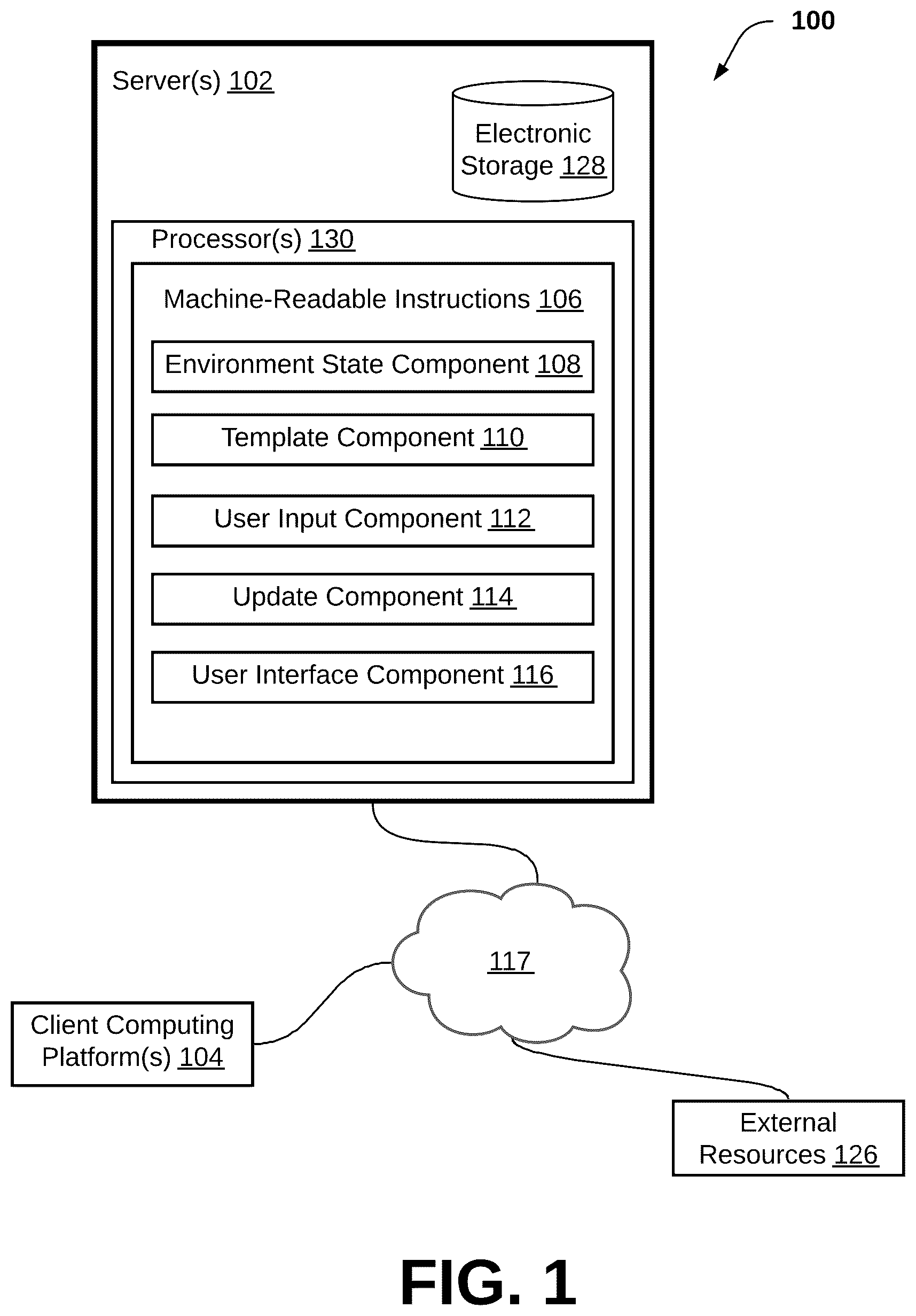 Patent US12112298 — Systems and methods to provide user-generated graphical user interfaces within a collaboration environment — Figure 1
