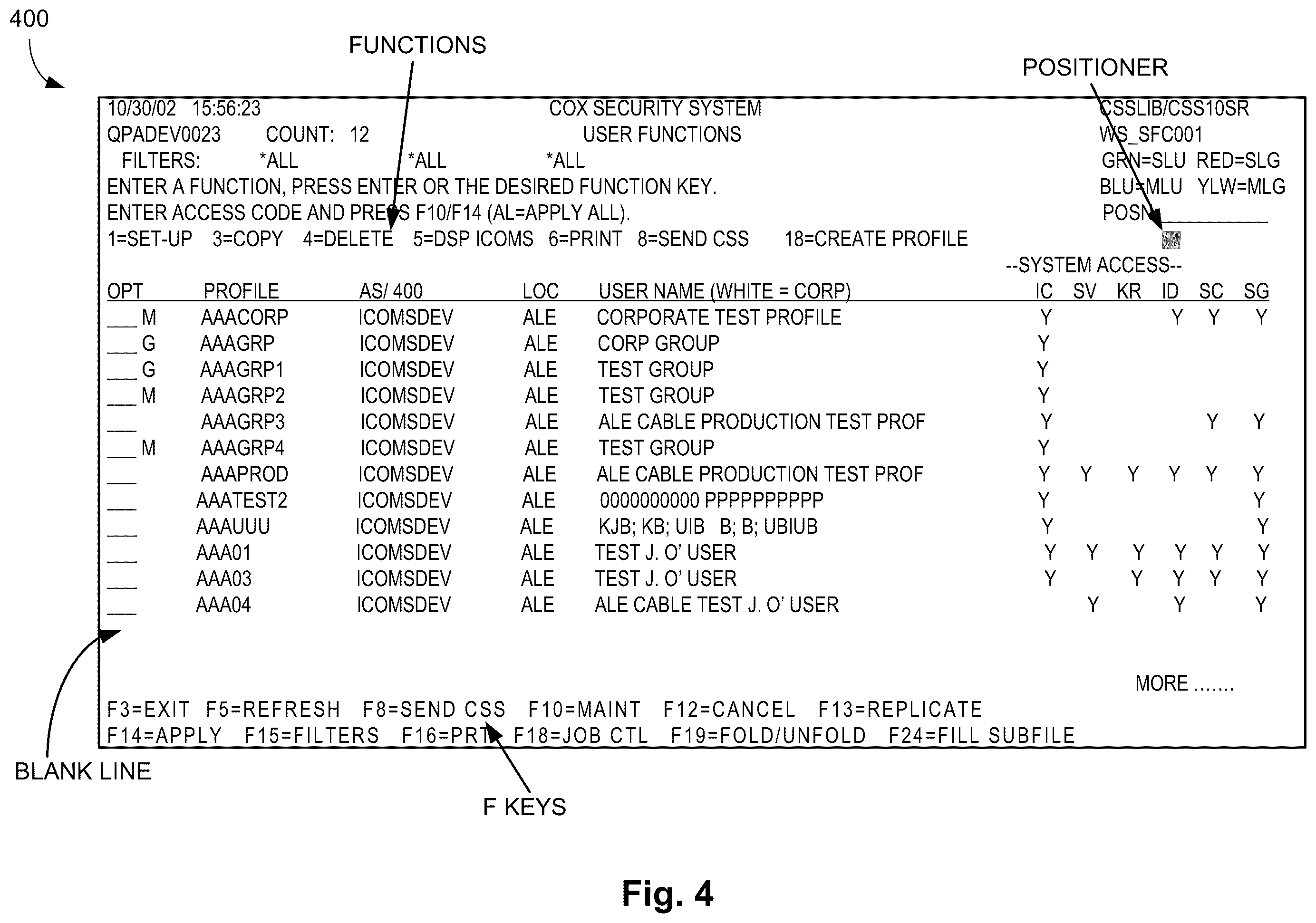 Patent US12112323 Figure 4 – Security system and method that allows users to securely setup and maintain system security for all business systems