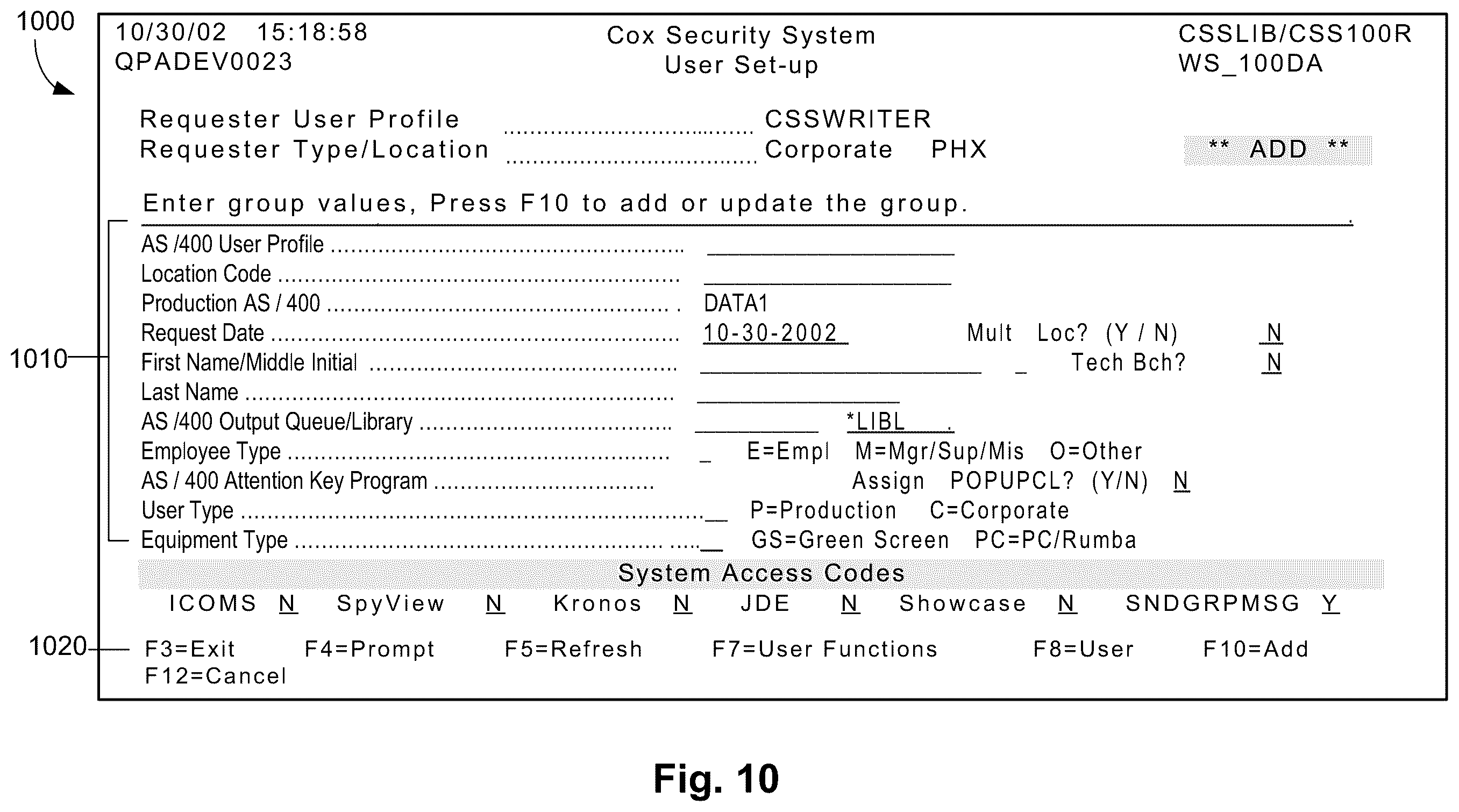Patent US12112323 Figure 10 – Security system and method that allows users to securely setup and maintain system security for all business systems