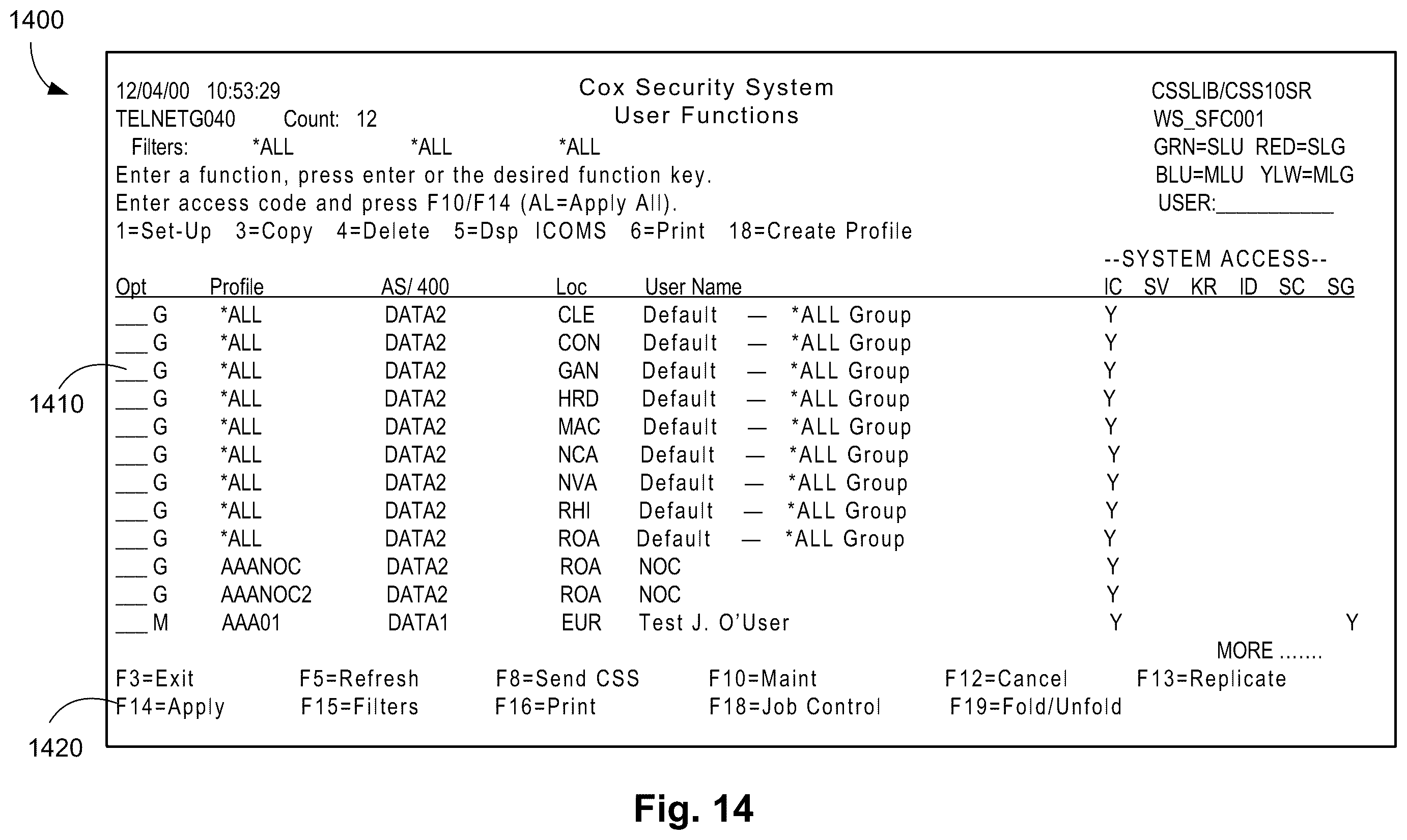 Patent US12112323 Figure 14 – Security system and method that allows users to securely setup and maintain system security for all business systems