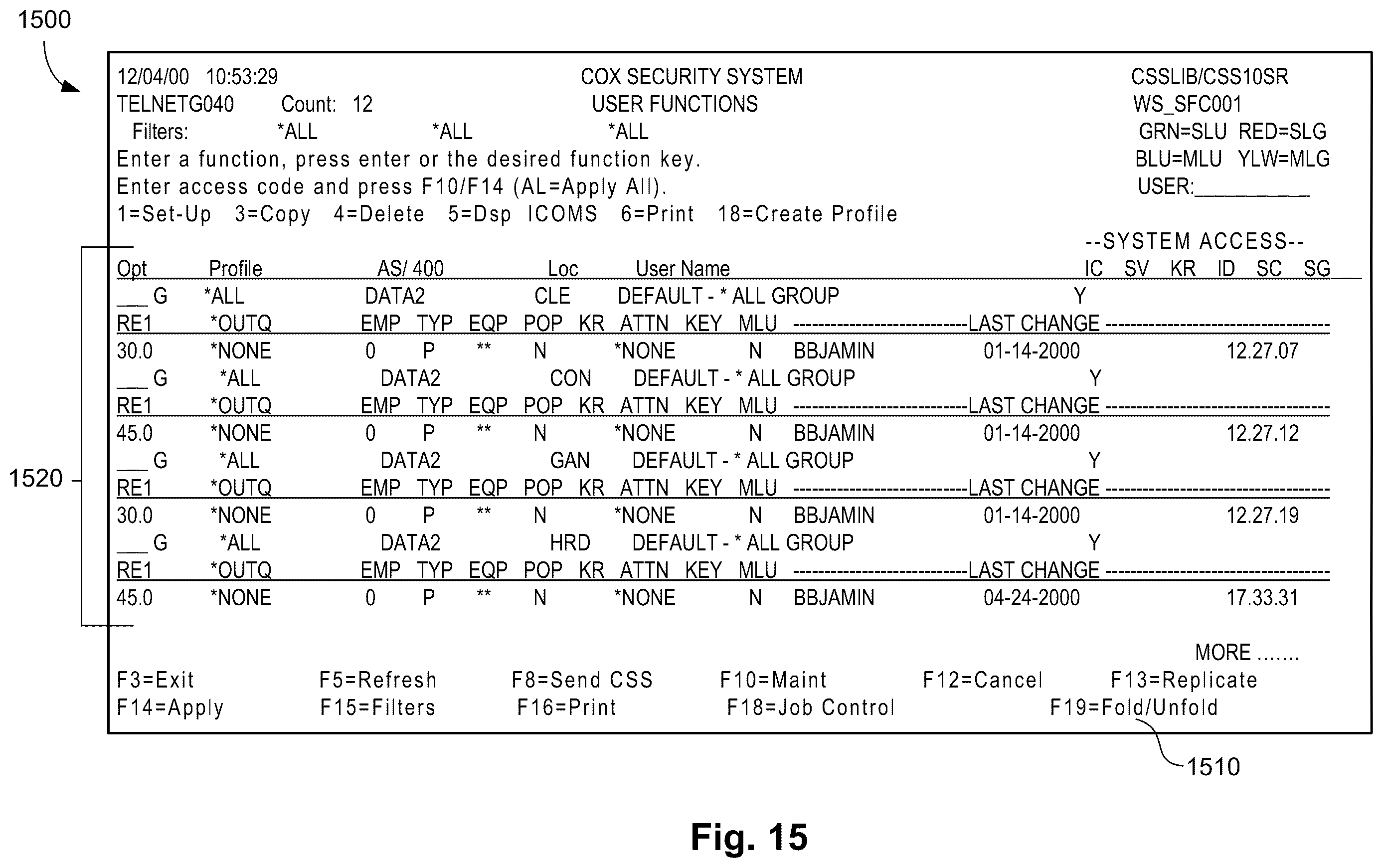 Patent US12112323 Figure 15 – Security system and method that allows users to securely setup and maintain system security for all business systems