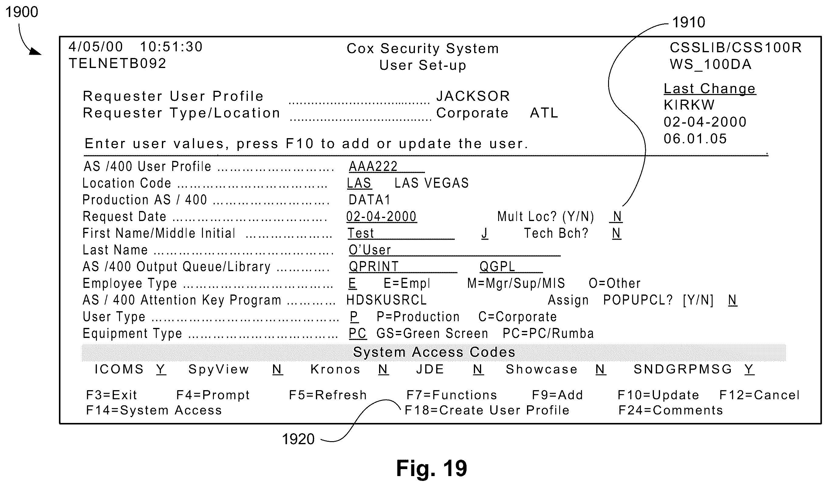 Patent US12112323 Figure 19 – Security system and method that allows users to securely setup and maintain system security for all business systems