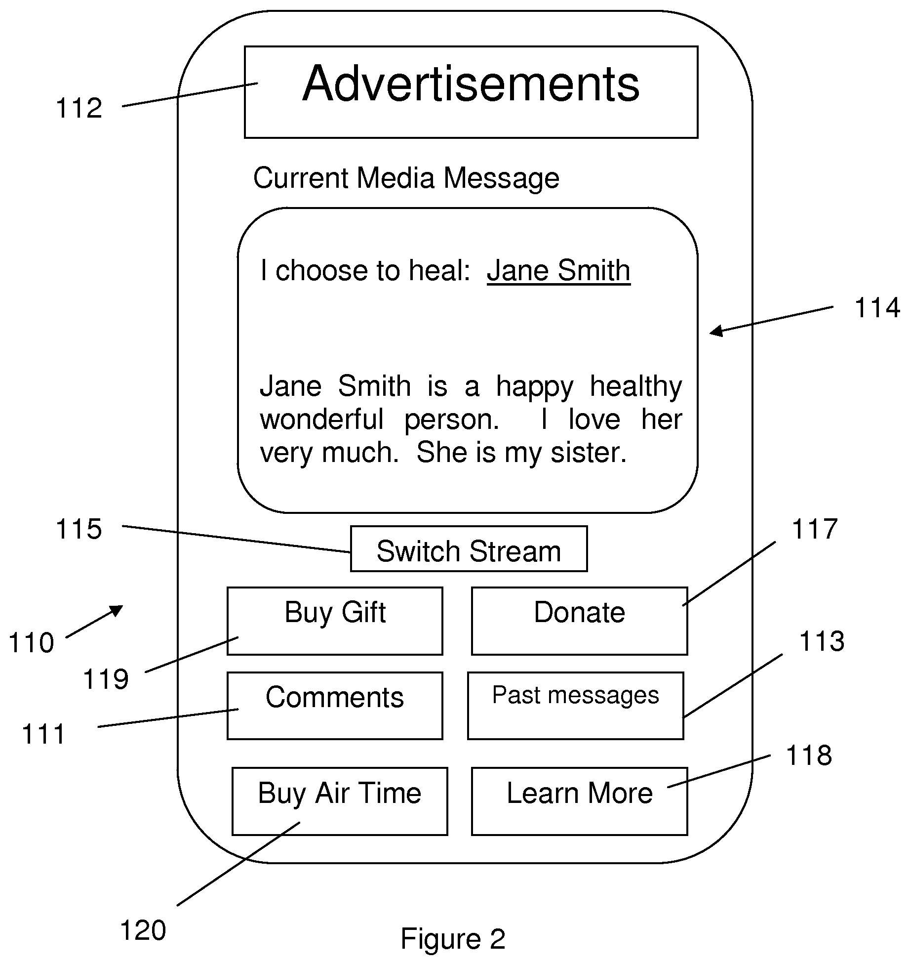 Patent US12112357 Figure 2 – Mobile device streaming media application