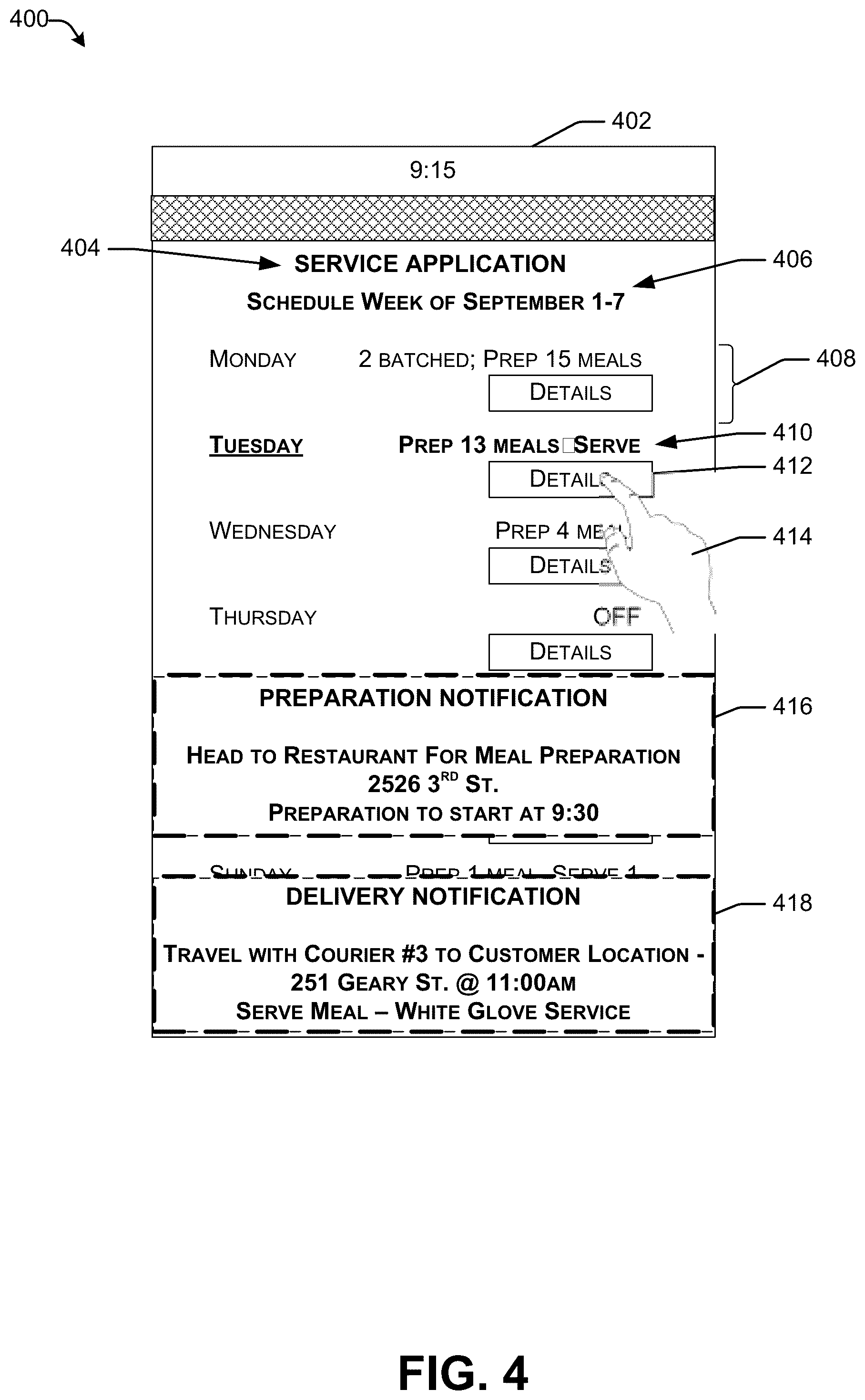 Patent US12112366 Figure 4 – Food delivery optimization