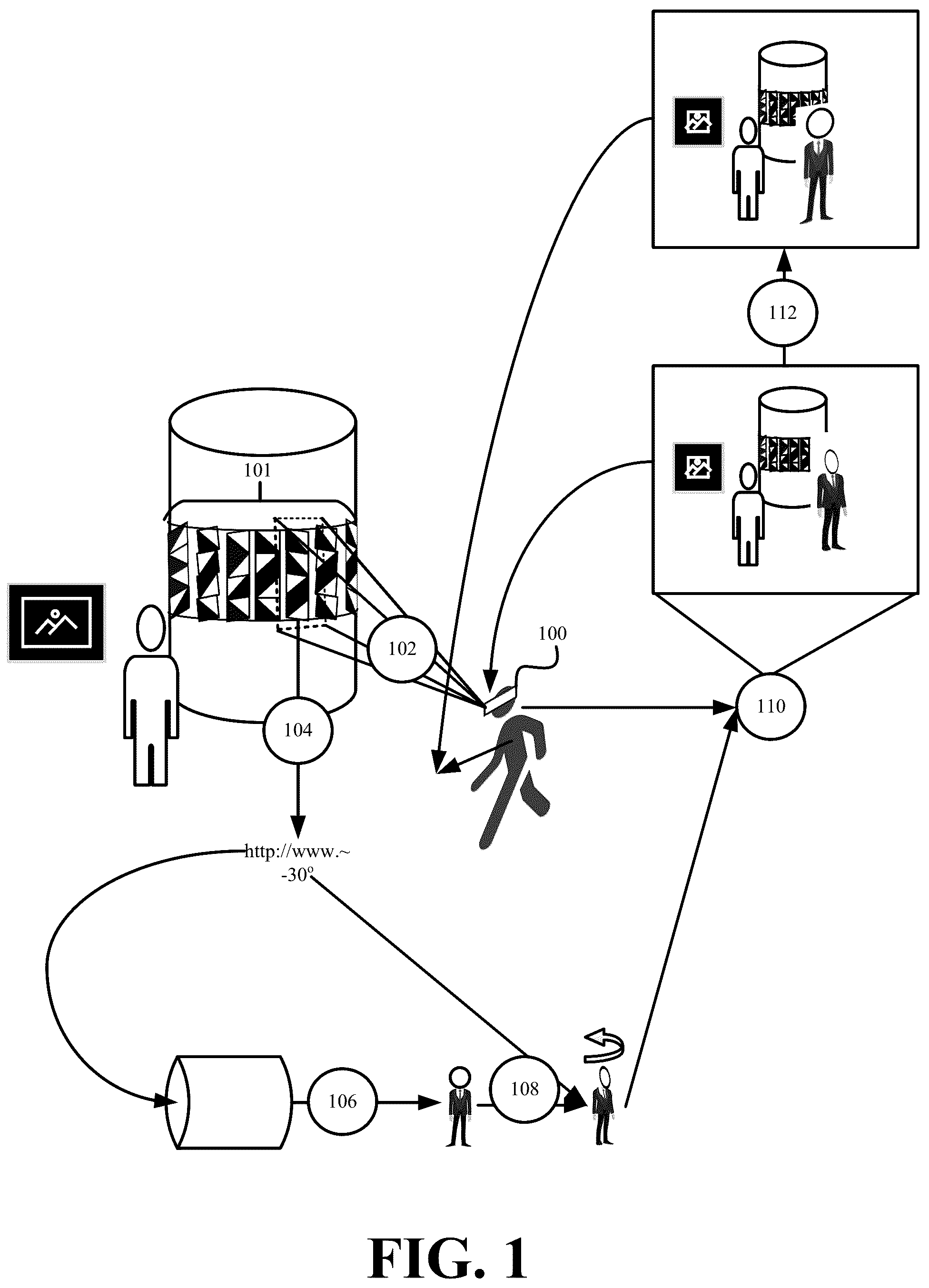 Patent US12112404 Figure 1 – Systems and methods for generating customized enhanced reality experiences based on multi-angle fiducial markers