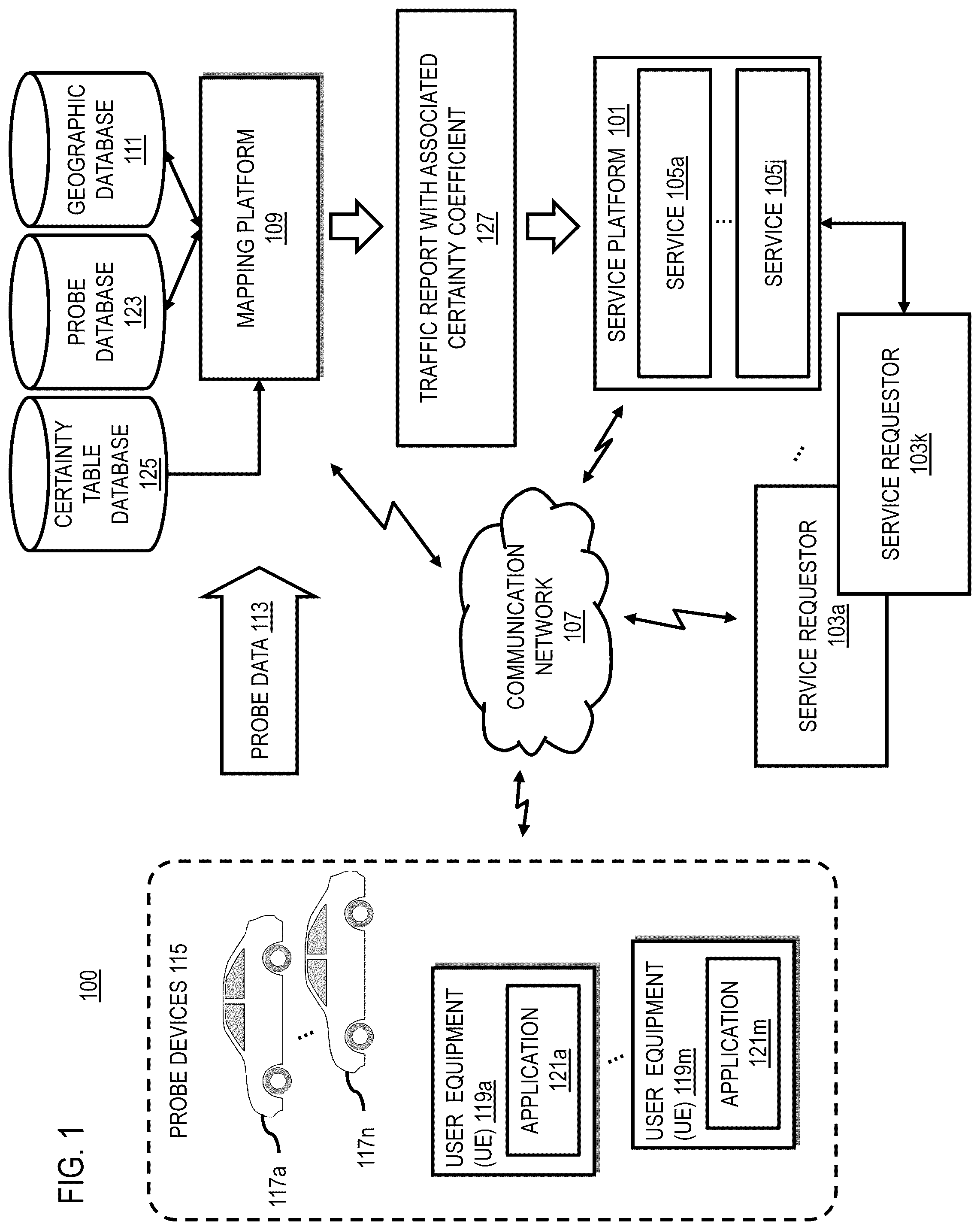Patent US12112621 Figure 1 – Method and apparatus for traffic report certainty estimation