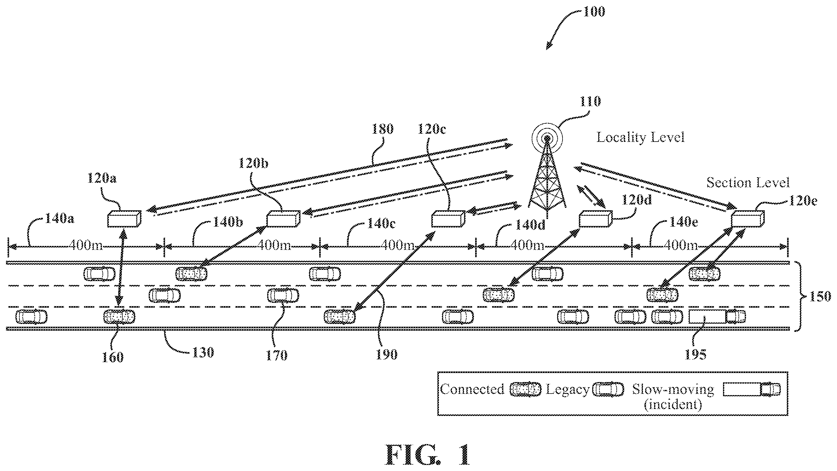 Patent US12112624 Figure 1 – Systems and methods for traffic-flow regulation via centralized lateral flow control