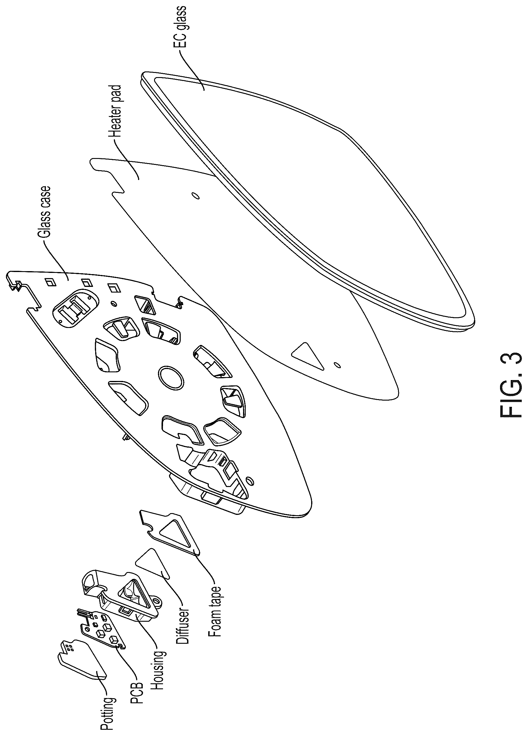Patent US12112637 Figure 3 – Exterior mirror assembly with blind zone indication module