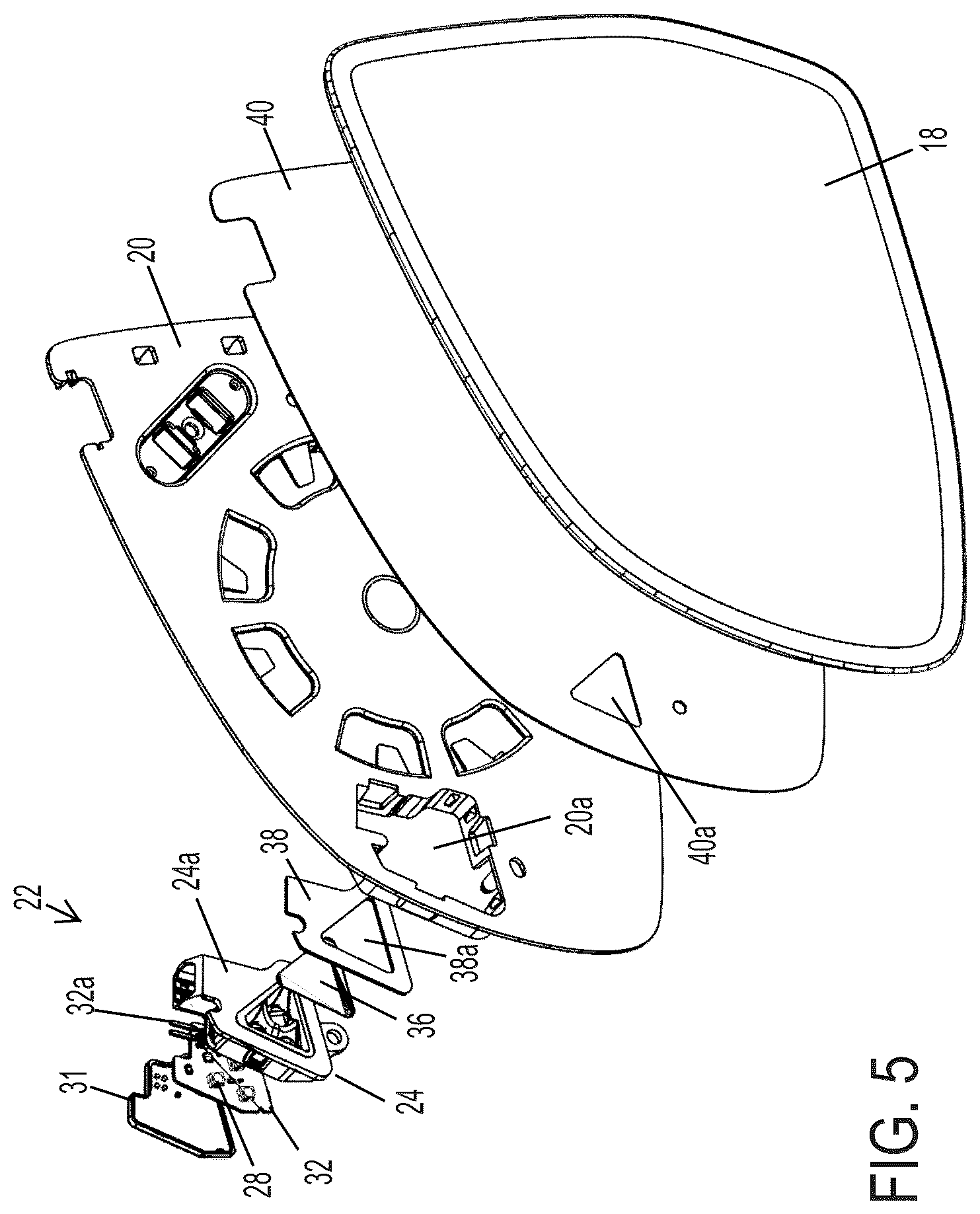 Patent US12112637 Figure 5 – Exterior mirror assembly with blind zone indication module