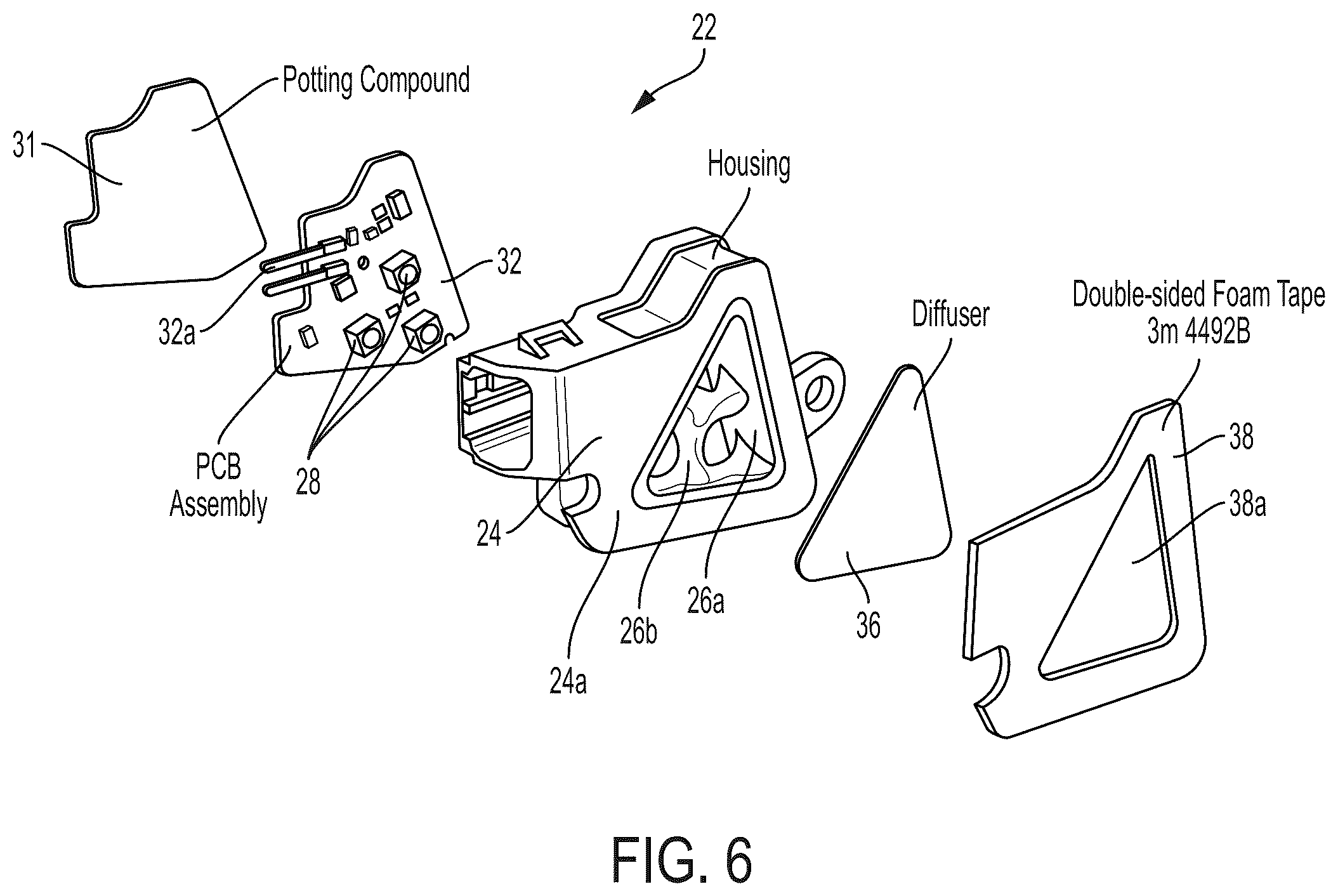 Patent US12112637 Figure 6 – Exterior mirror assembly with blind zone indication module
