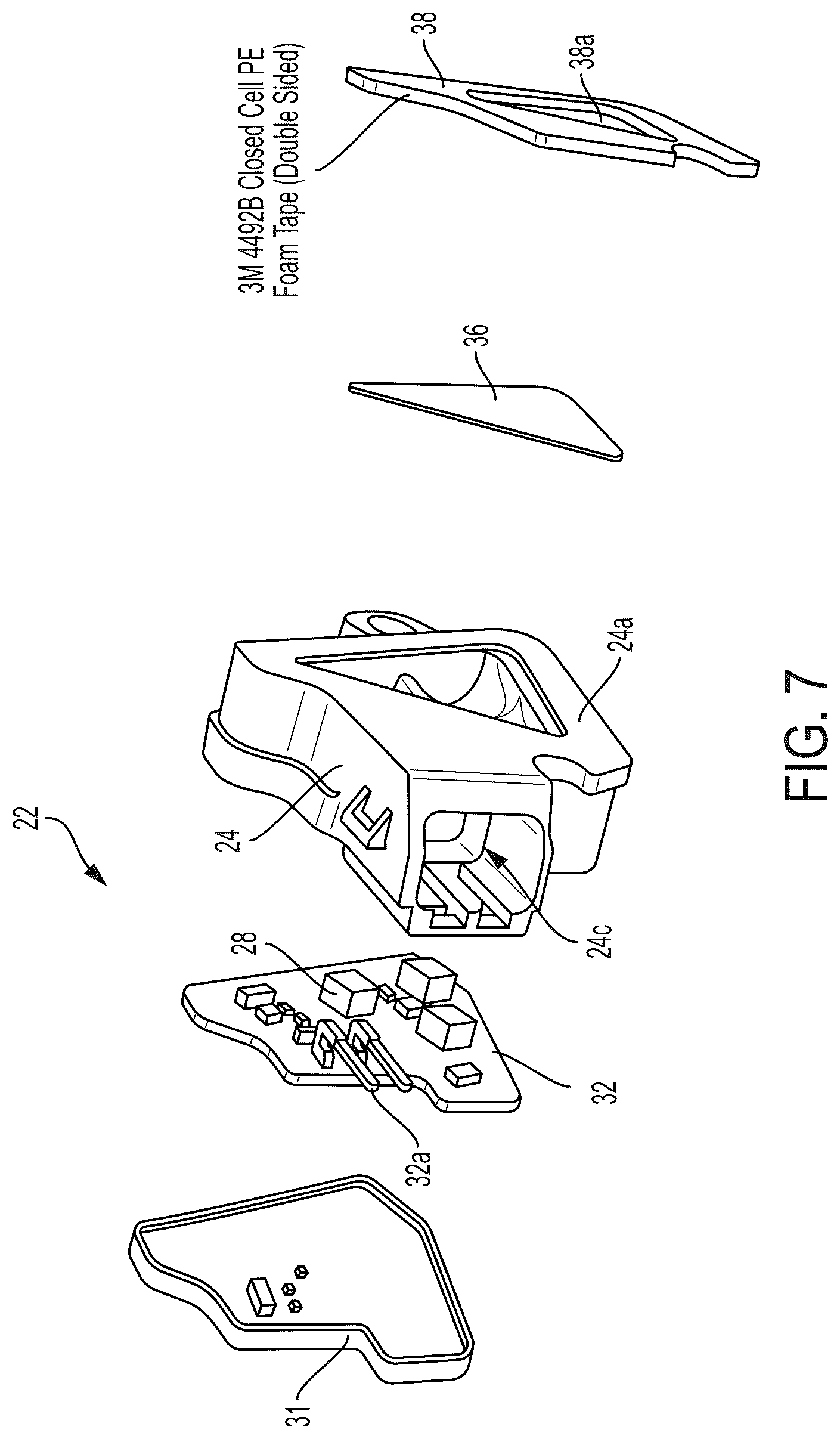 Patent US12112637 Figure 7 – Exterior mirror assembly with blind zone indication module