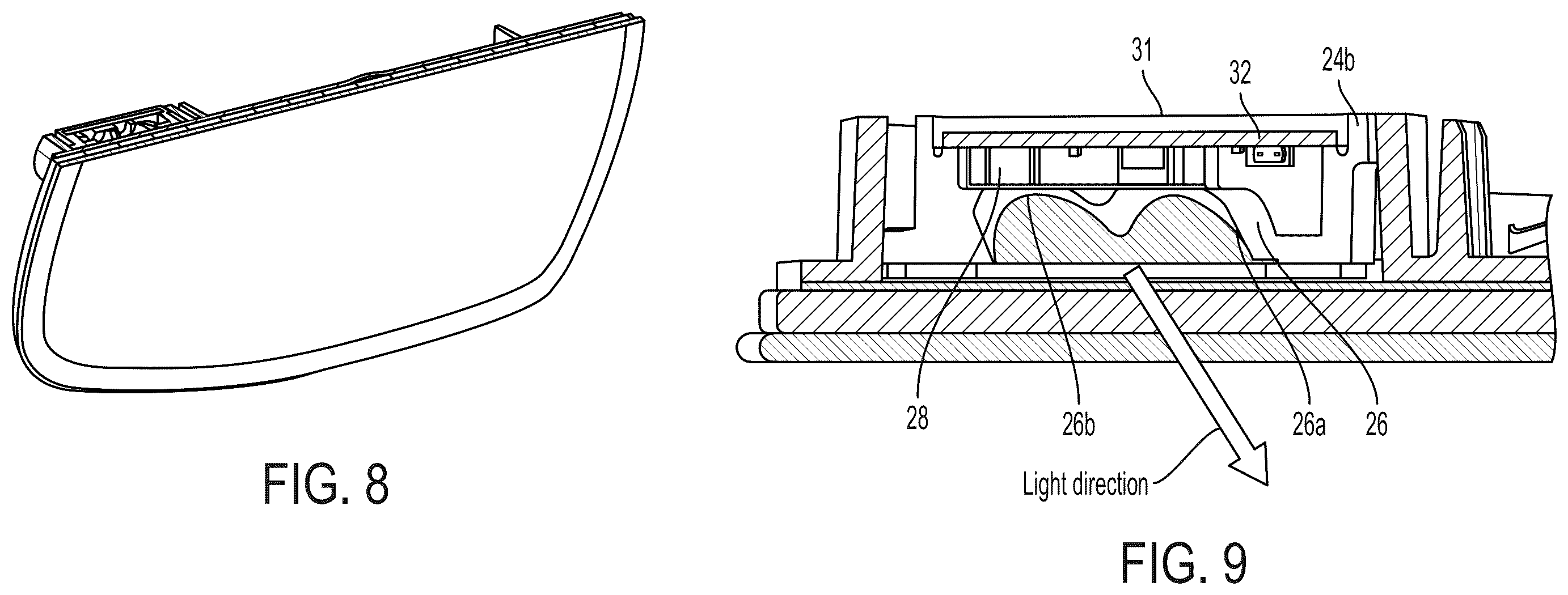 Patent US12112637 Figure 8 – Exterior mirror assembly with blind zone indication module