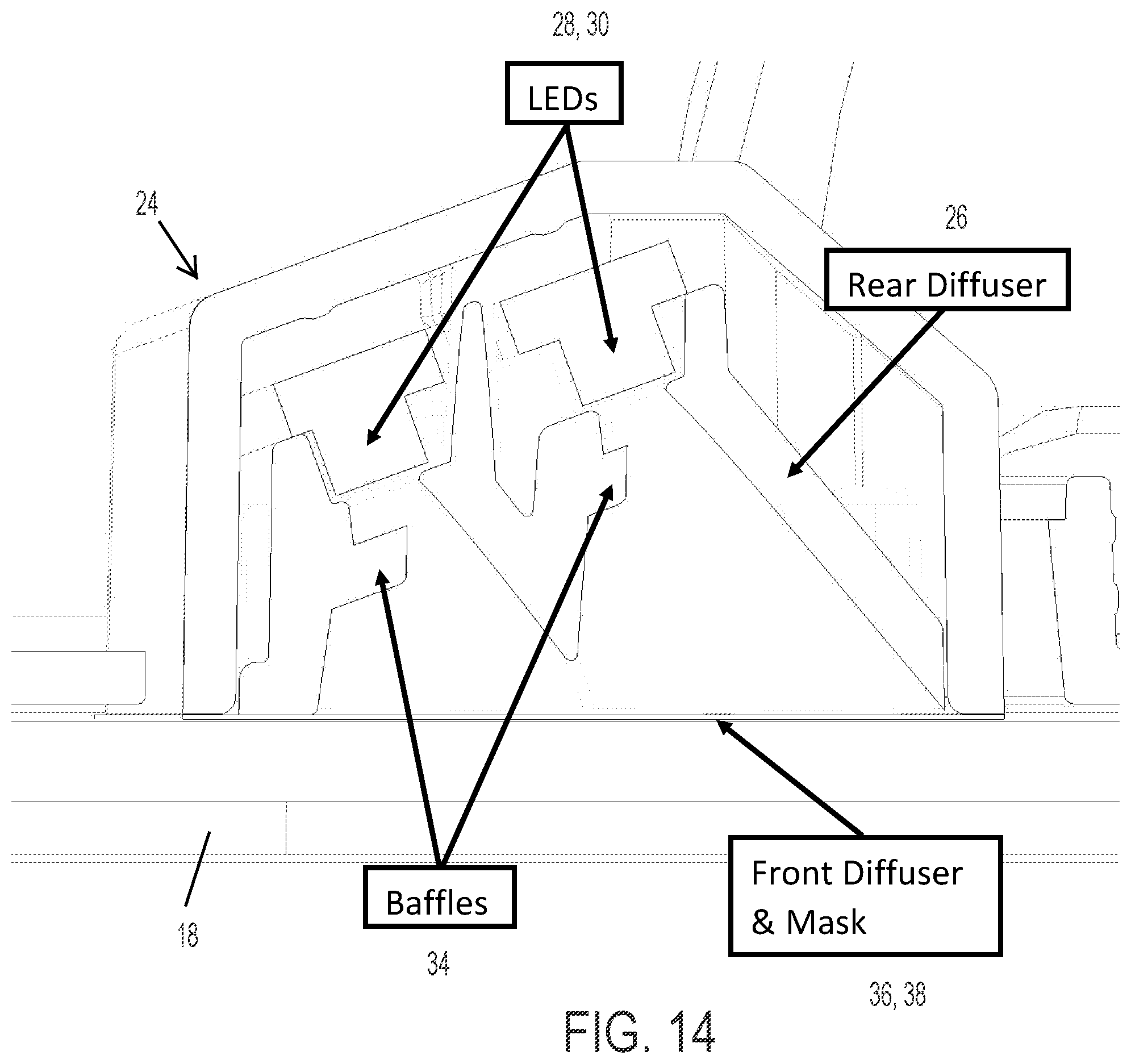 Patent US12112638 Figure 10 – Vehicular exterior rearview mirror assembly with blind zone indicator