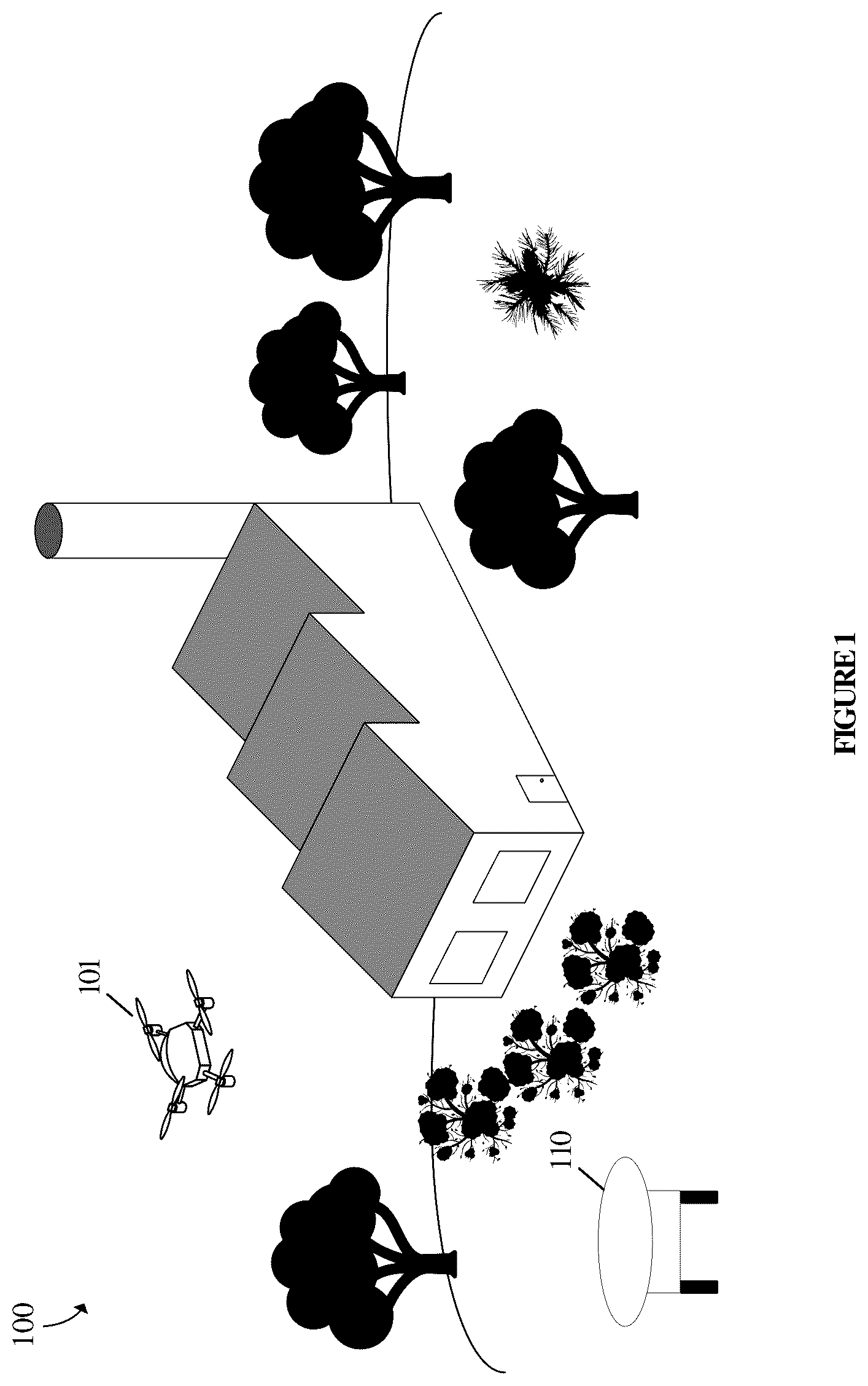 Patent US12112647 Figure 1 – Methods and devices for unmanned aerial vehicle based site inspection and scale rendered analysis