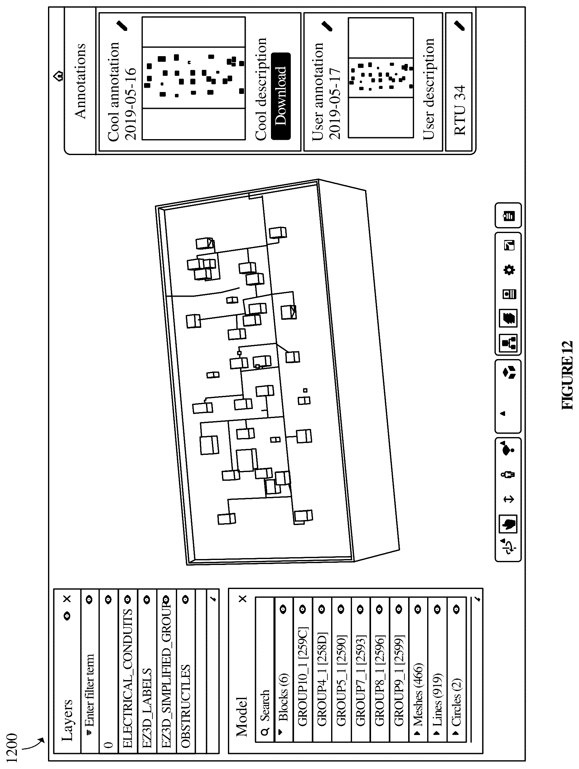 Patent US12112647 Figure 12 – Methods and devices for unmanned aerial vehicle based site inspection and scale rendered analysis