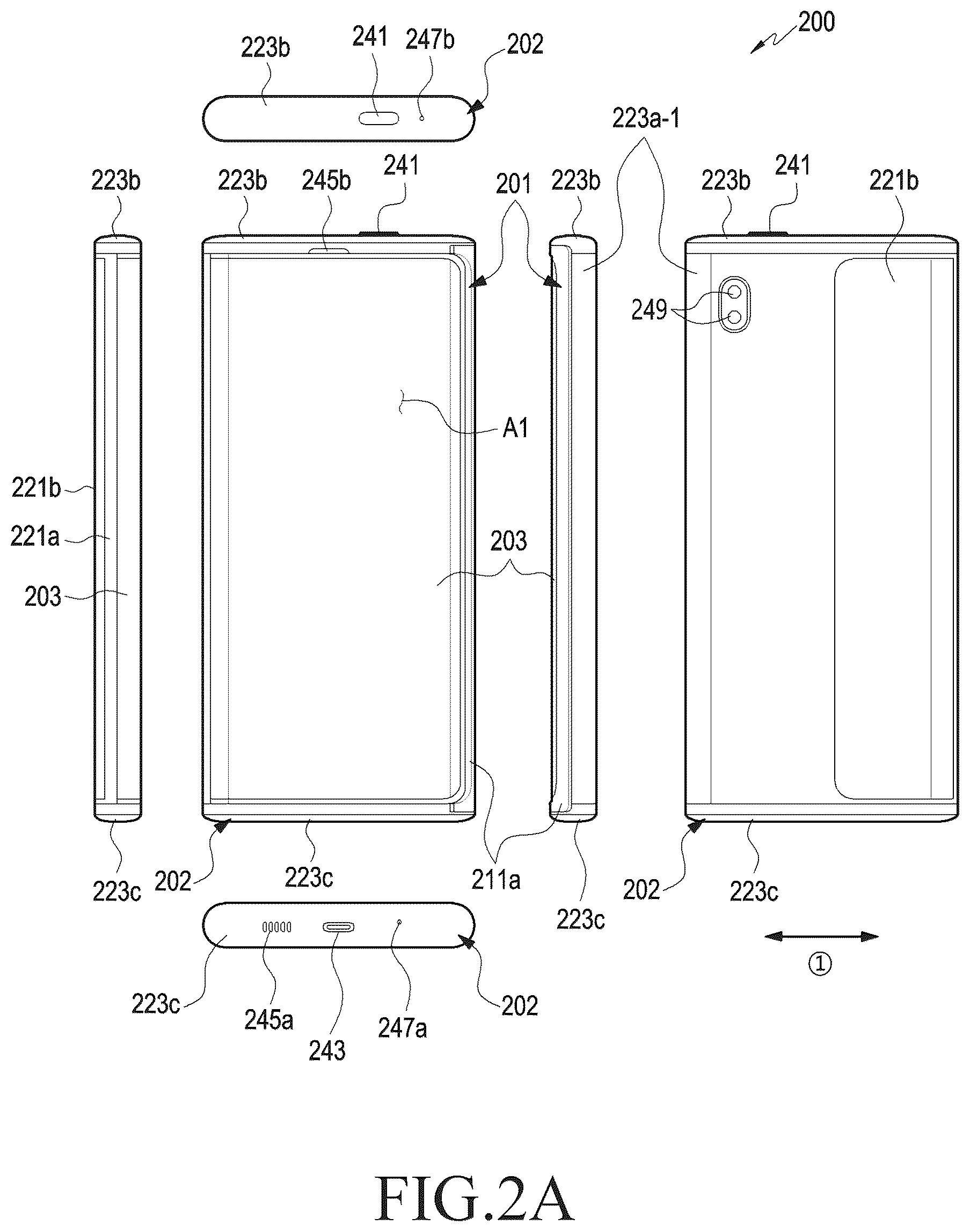 Patent US12112674 Figure 2 – Electronic device including extendable display for expanding and reducing display area that is visible from front side of housing and control method therefor