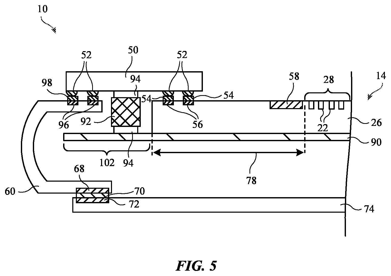 Patent US12112681 Figure 5 – Electronic devices with displays and interposer structures