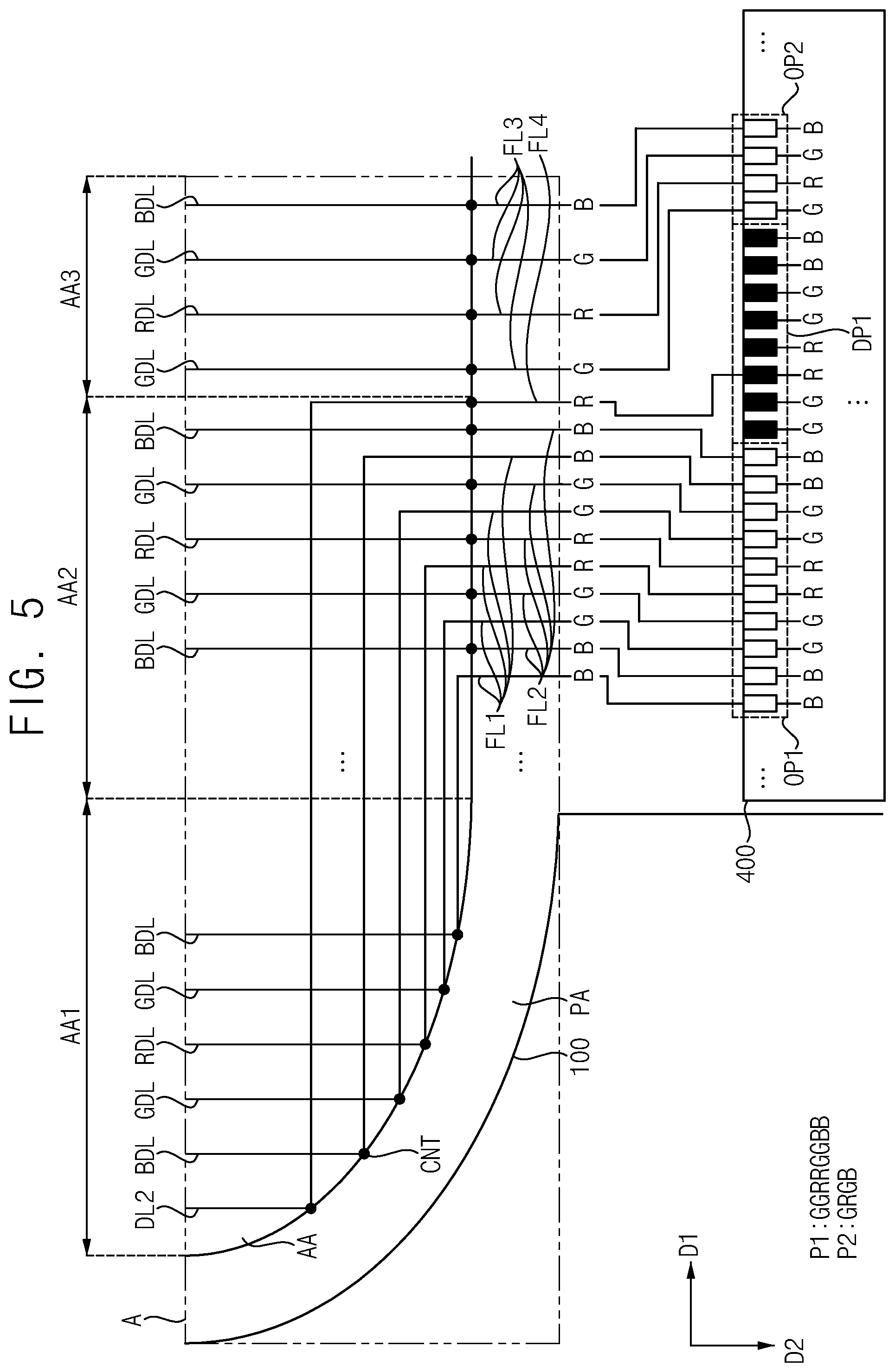 Patent US12112690 Figure 5 – Data driver connected to data lines through fan out lines disposed in display area, display device including data driver, and electronic device including data driver