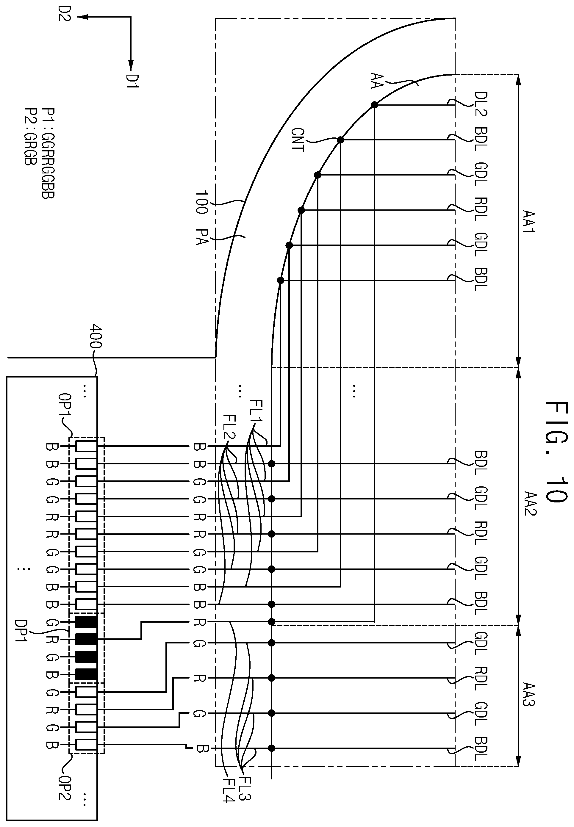 Patent US12112690 Figure 10 – Data driver connected to data lines through fan out lines disposed in display area, display device including data driver, and electronic device including data driver
