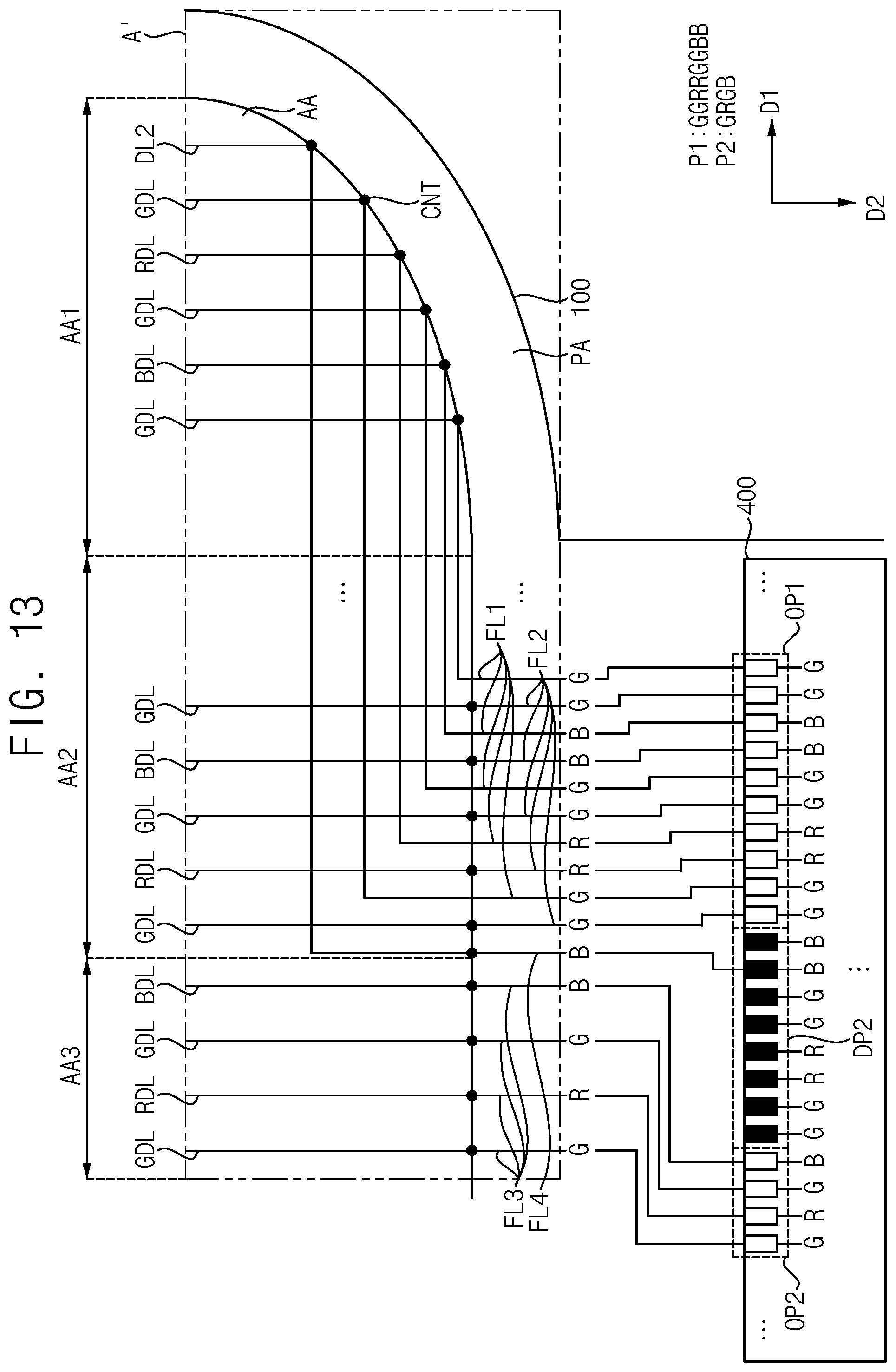 Patent US12112690 Figure 13 – Data driver connected to data lines through fan out lines disposed in display area, display device including data driver, and electronic device including data driver