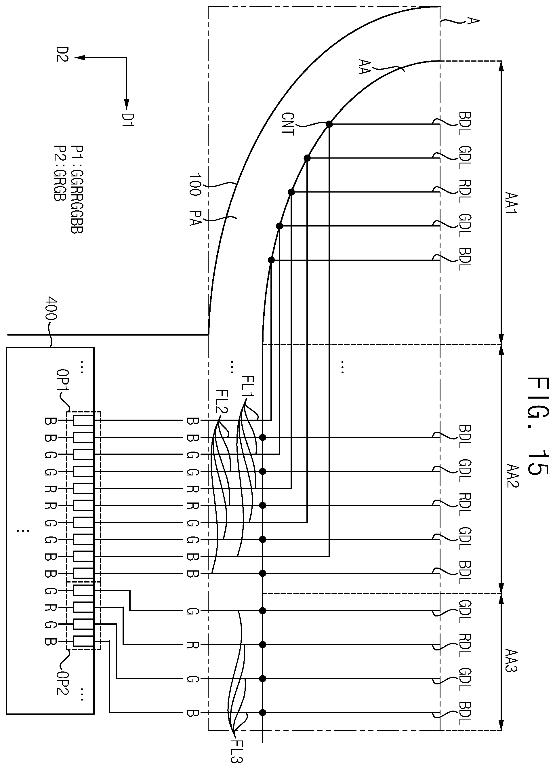 Patent US12112690 Figure 15 – Data driver connected to data lines through fan out lines disposed in display area, display device including data driver, and electronic device including data driver