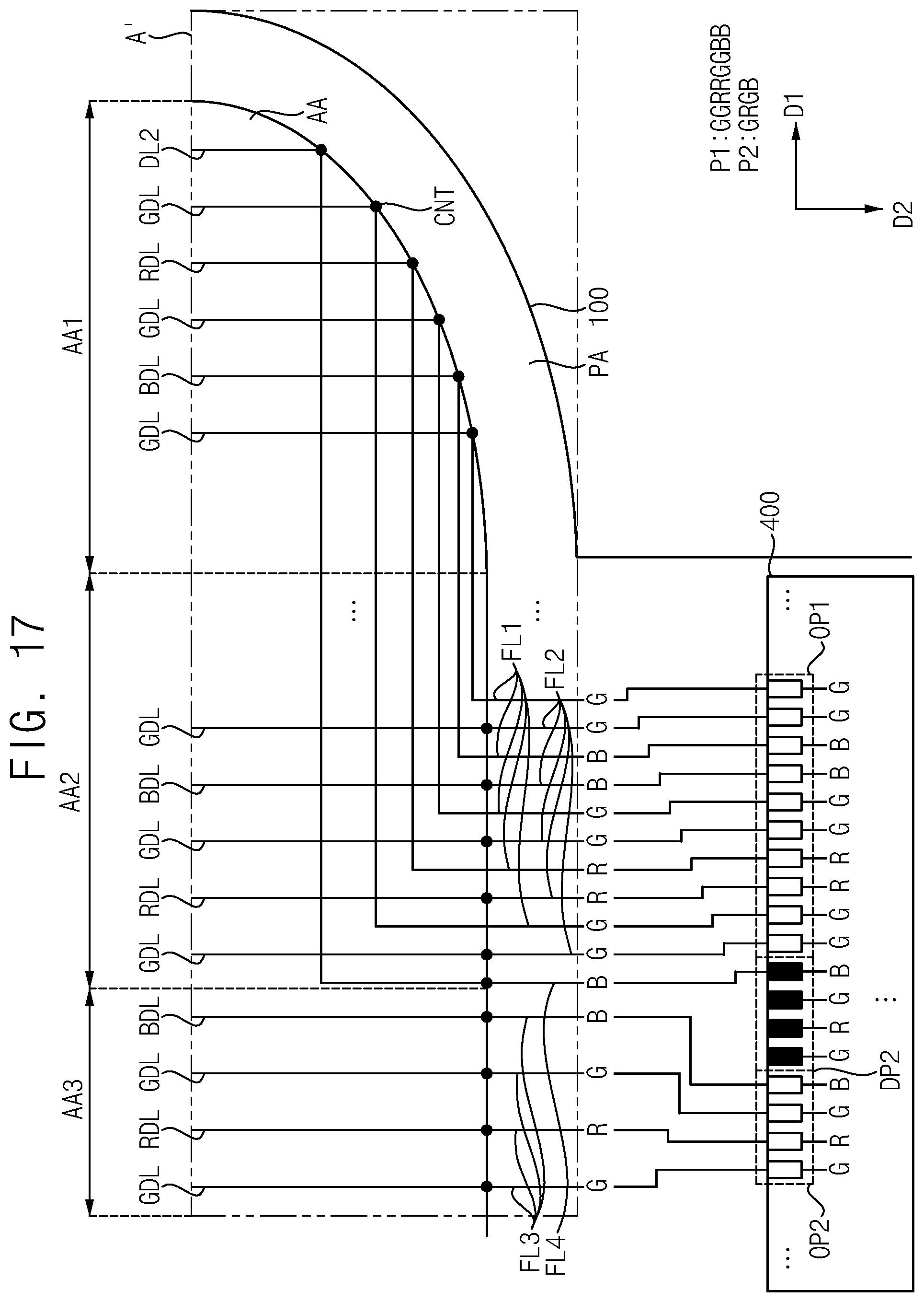 Patent US12112690 Figure 17 – Data driver connected to data lines through fan out lines disposed in display area, display device including data driver, and electronic device including data driver