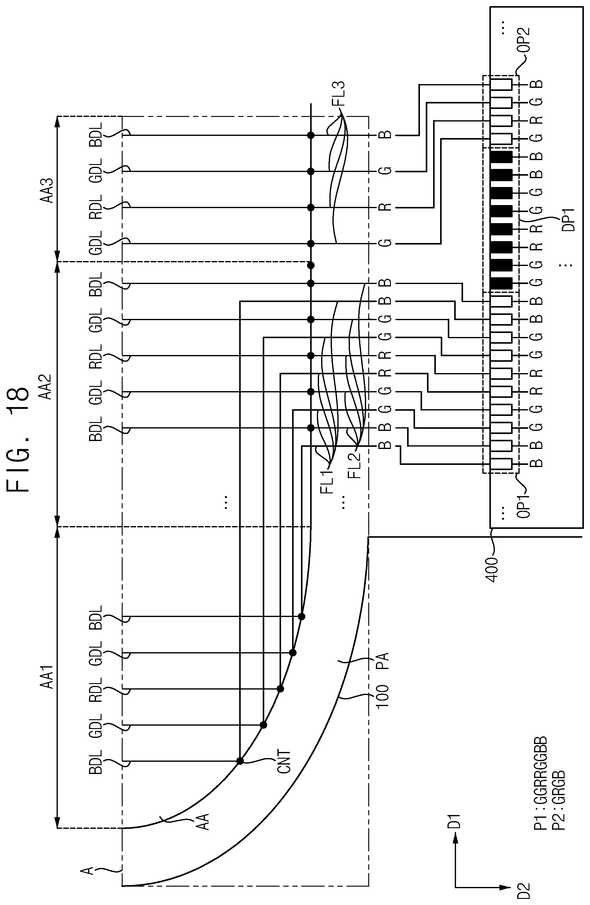 Patent US12112690 Figure 18 – Data driver connected to data lines through fan out lines disposed in display area, display device including data driver, and electronic device including data driver