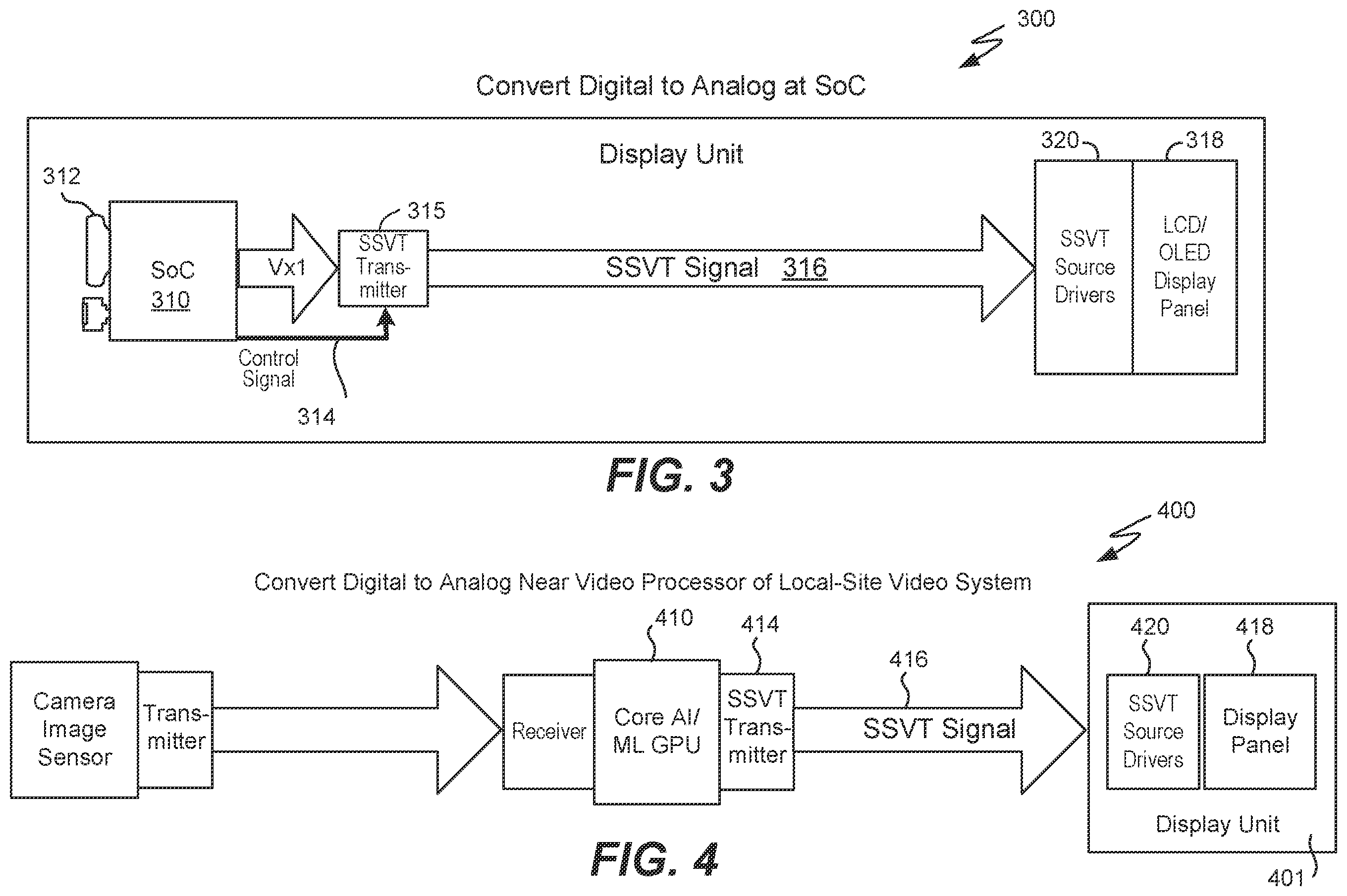 Patent US12112718 Figure 3 – Analog video transport integration with display drivers